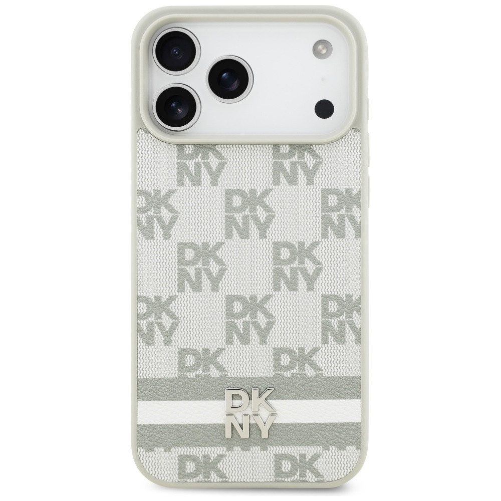 DKNY Handyhülle Schutzhülle Hartschale Handyschale, Karomuster, Metall-Logo, Kunstleder, stoßdämpfend