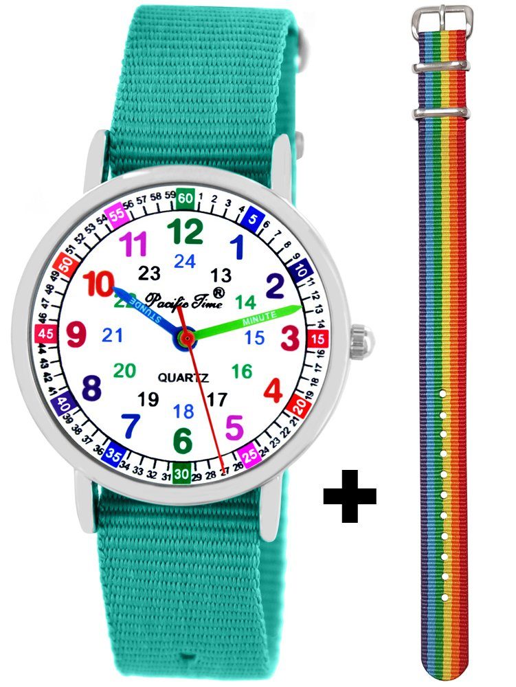 Pacific Time Quarzuhr, + farbiges Einhorn Regenbogen Armband - Gratis Versand türkis