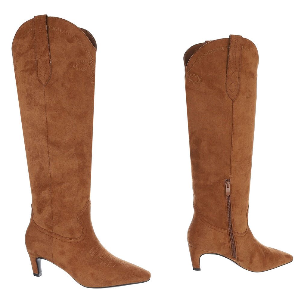 Ital-Design Elegante Stiefel aus hochwertigem Material mit Absatz Westernstiefel (90827591) Pfennig-/Stilettoabsatz Stiefel in Camel – Bild 4 von 5