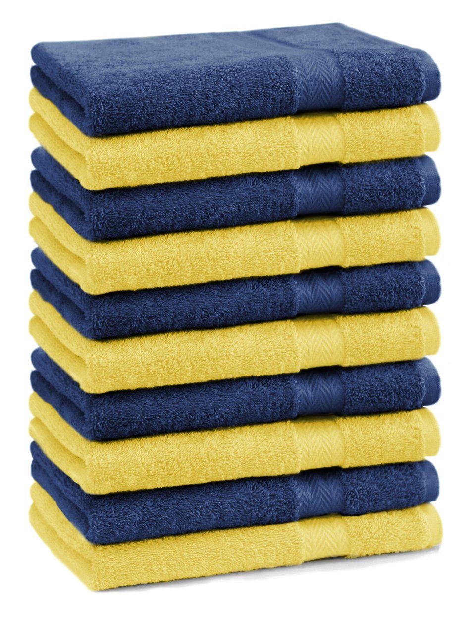 Betz Gästehandtücher 10 Stück 100% 100% Gästehandtücher Premium Baumwolle gelb Farbe 30x50 Gästetuch-Set und Buaumwolle cm dunkelblau