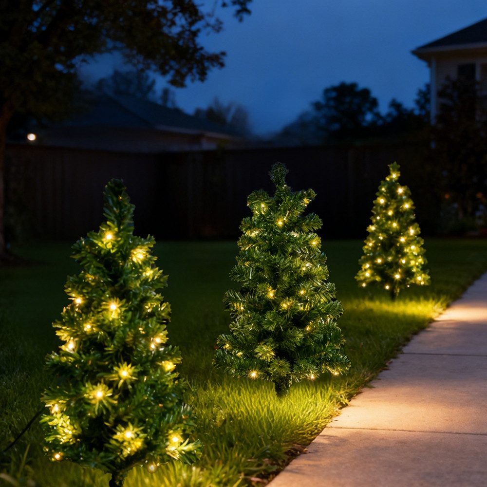 Salcar Künstlicher Weihnachtsbaum 3er Set LED Weihnachtsbaum IP44 Weihnachtsdeko Leuchte mit Erdspieß, Tanne, PVC Tannenbaum mit Beleuchtung, ideal für Außenbereich und Gartendeko