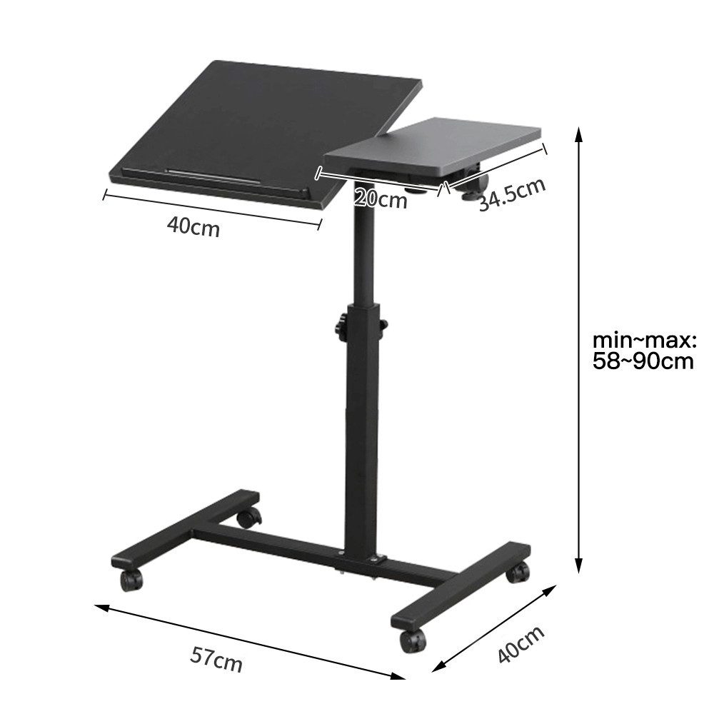 JEOBEST Laptoptisch Beistelltisch Mit Rollen, C-förmiger Couchtisch mit Holzplatte, (1-St) Höhenverstellbar 58 - 90 cm, 0-360° Neigbar – Bild 5 von 5