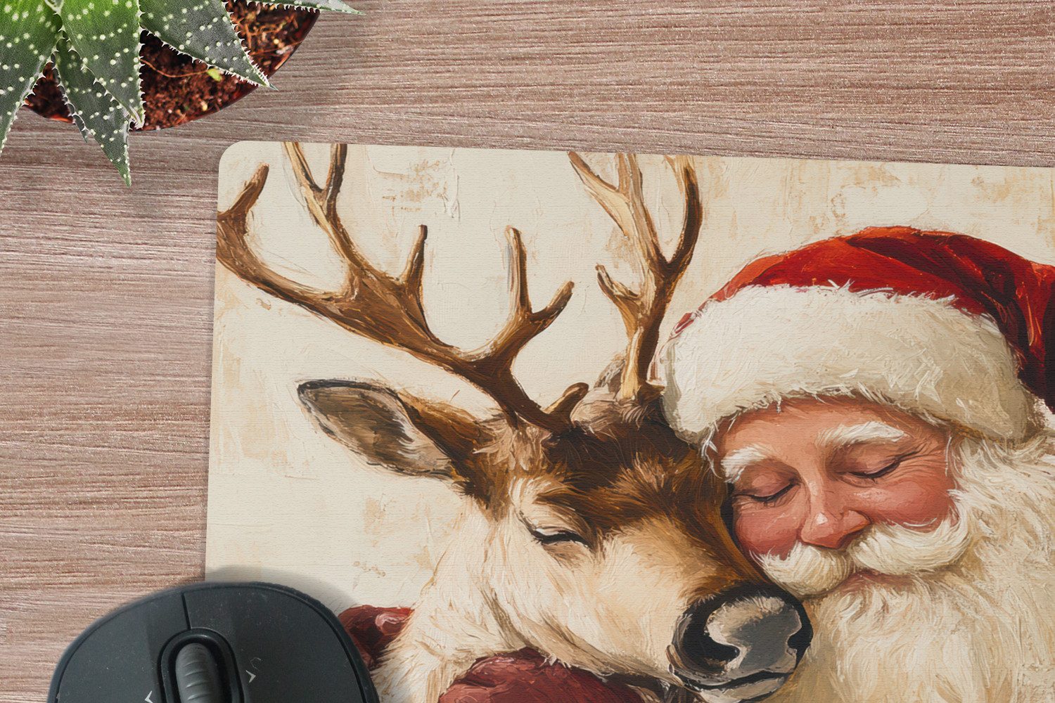 MuchoWow Mauspad Weihnachtsmann - Rentier - Weihnachten (1-St), Büro für Tastatur und Maus, Mousepad Gaming, Desk Mat, 60x40 cm