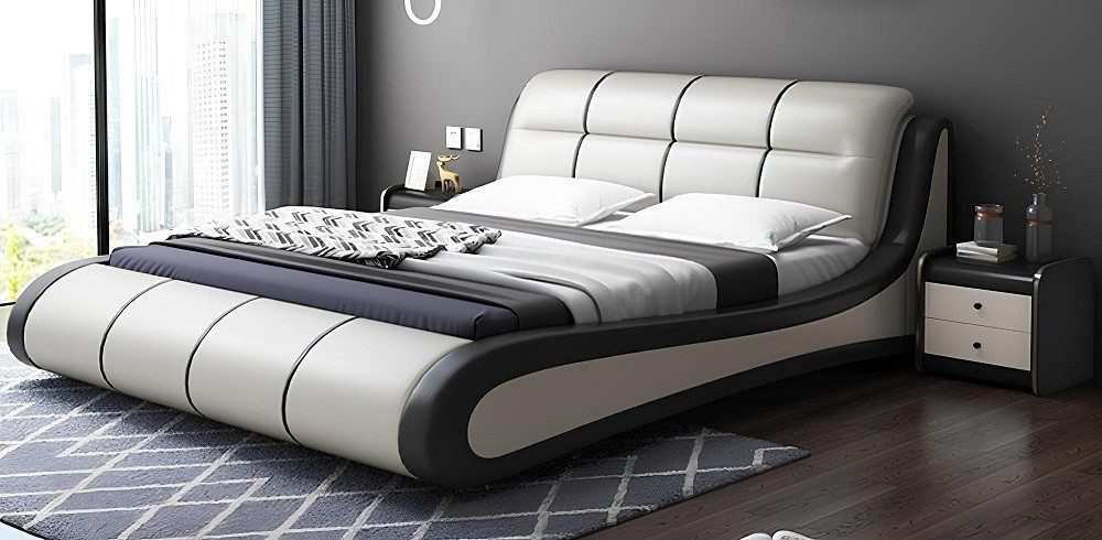 Xlmoebel Polsterbett Luxus Doppelbett mit hochwertiger Textil- und Lederpolsterung (Bett), Hergestellt in Europa
