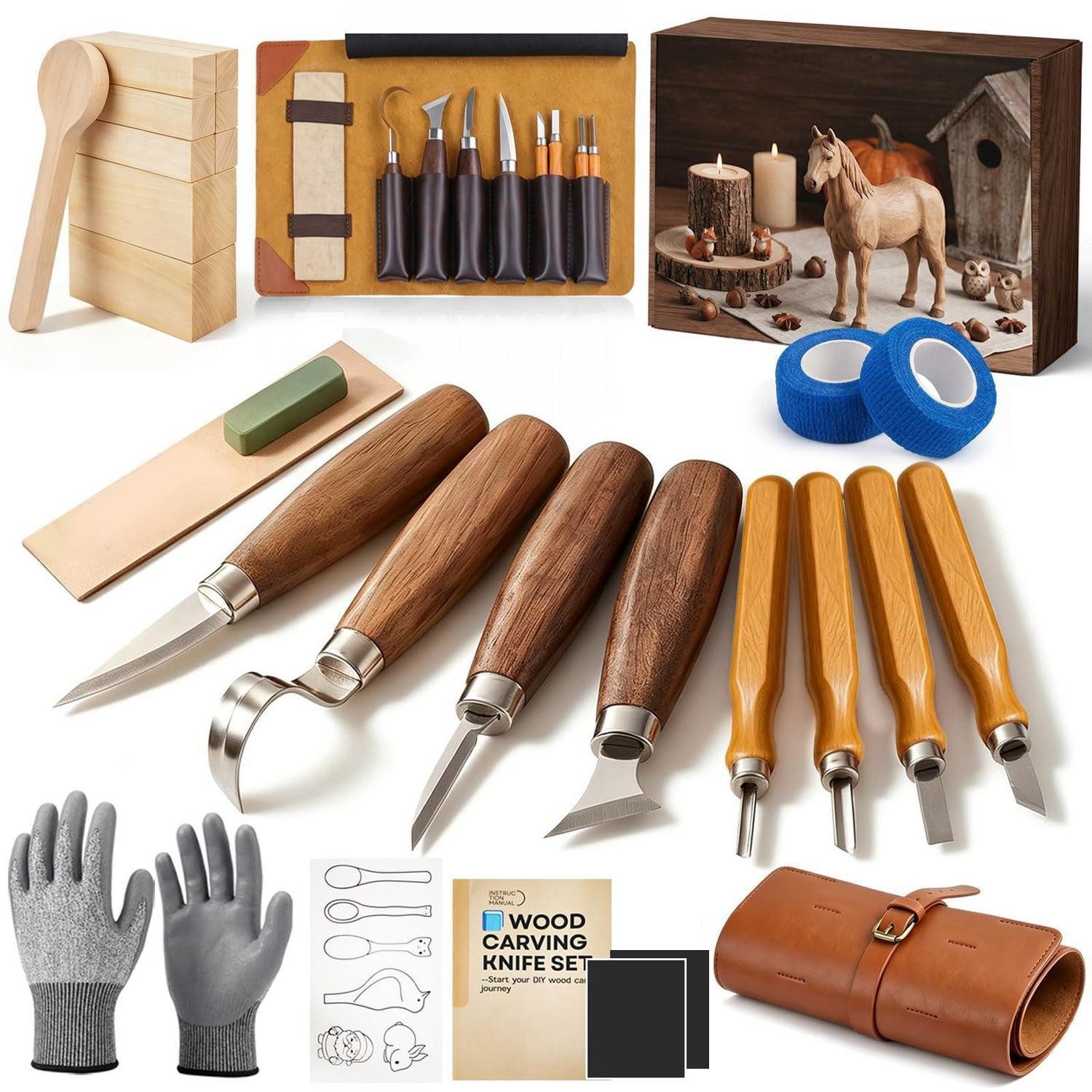 LuxusKollektion Cuttermesser Holzschnitzwerkzeug Set 25-tlg Anfänger Geschenkset