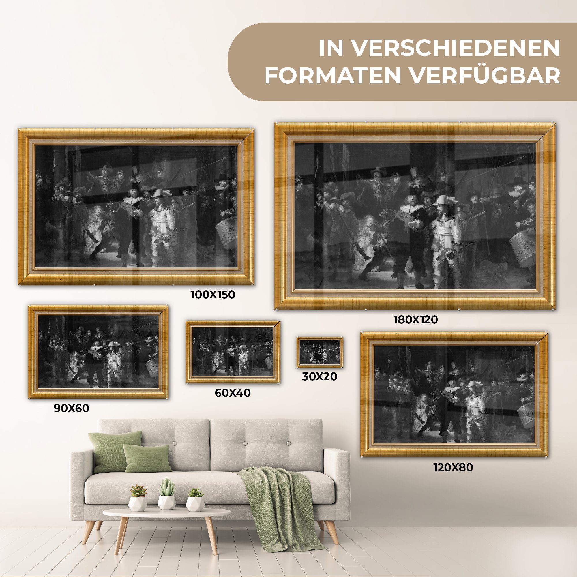 MuchoWow Acrylglasbild Nachtwache - auf - Wanddekoration Wandbild Rijn Foto Liste Glas Bilder - auf St), (1 - Gold, - - Glas Van Glasbilder
