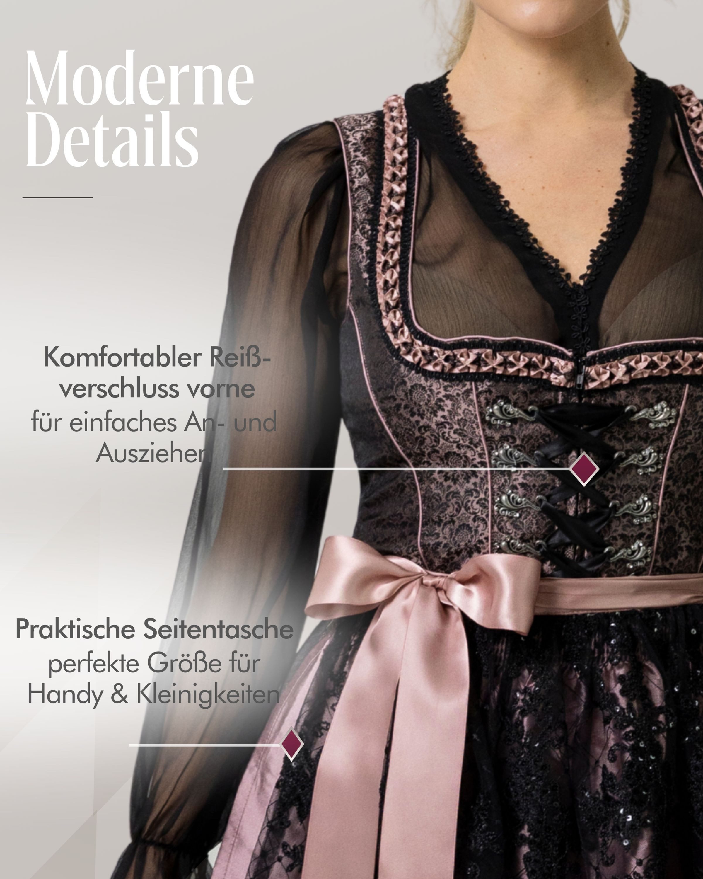 Nübler Trachtenkleid Dirndl midi Selina in Schwarz von Nübler - Rocklänge 60 cm – Bild 5 von 5