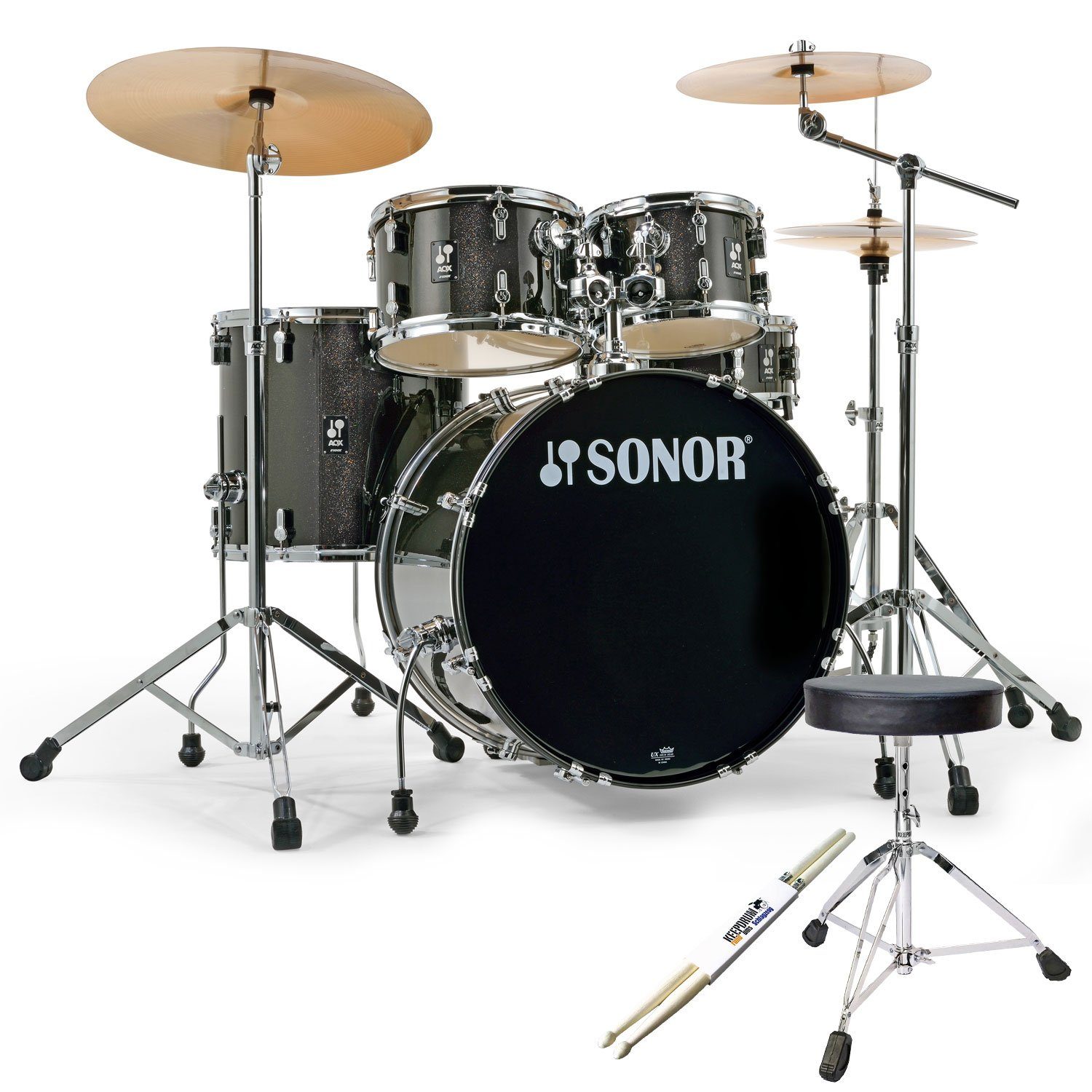 SONOR Schlagzeug AQX Stage Set BMS mit Zubehör, Mit Hocker und Drumsticks