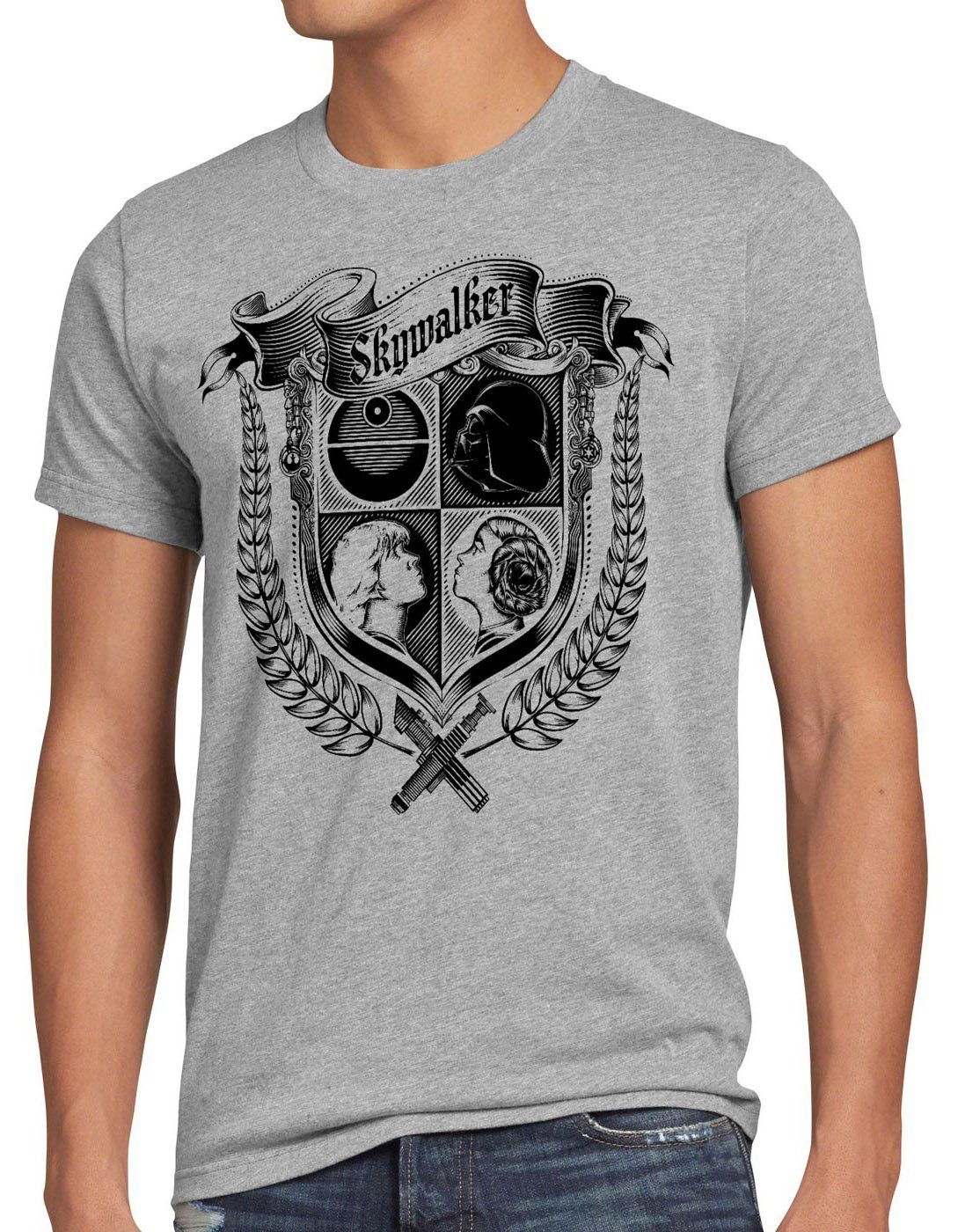 style3 Print-Shirt Herren T-Shirt Skywalker Wappen star krieg rebelliob yoda wars der sterne luke grau meliert