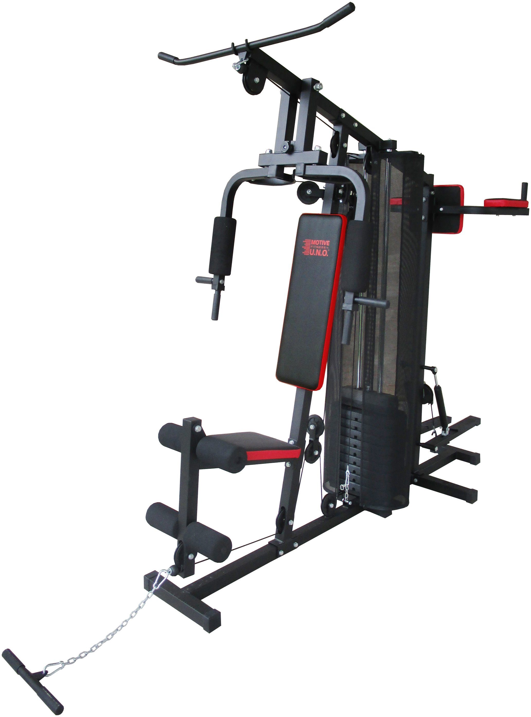 MOTIVE FITNESS by U.N.O. Kraftstation Multi-Gym Challenge, 10 Gewichtsblöcke (Seilzug, Butterflystange, Latzug, Ruderfunktion und mehr), max. Benutzergewicht 120 kg, max. Trainingsgewicht 100 kg