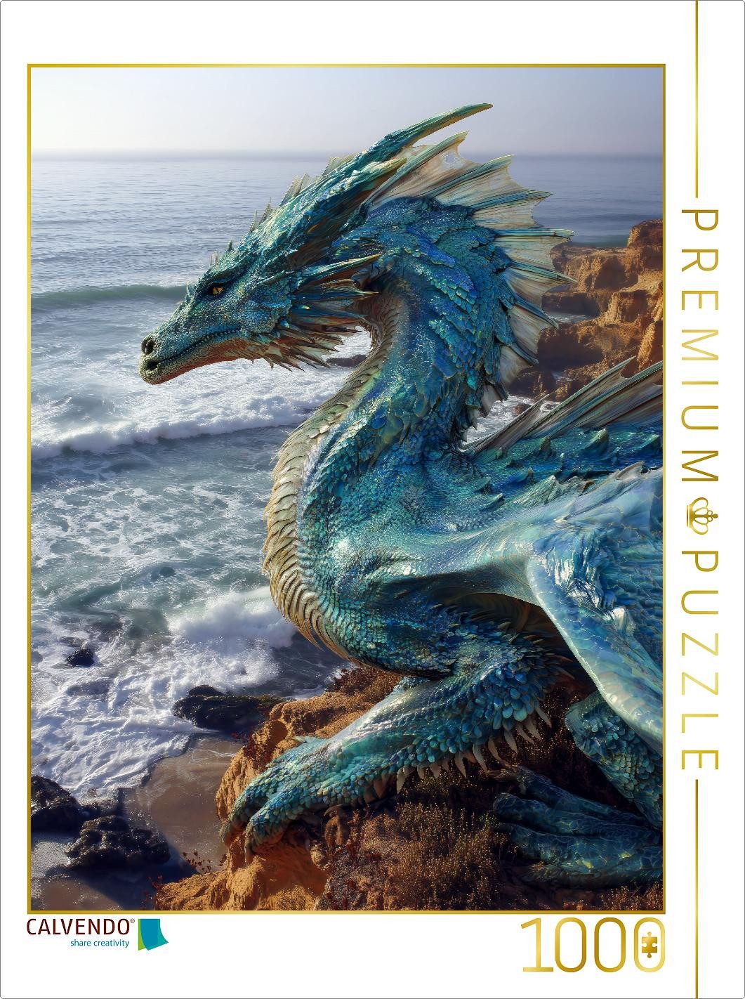 CALVENDO Puzzle CALVENDO Puzzle Blauer Drache am Meer - Fantasy Drachenpuzzle, 1000 T, 1000 Puzzleteile