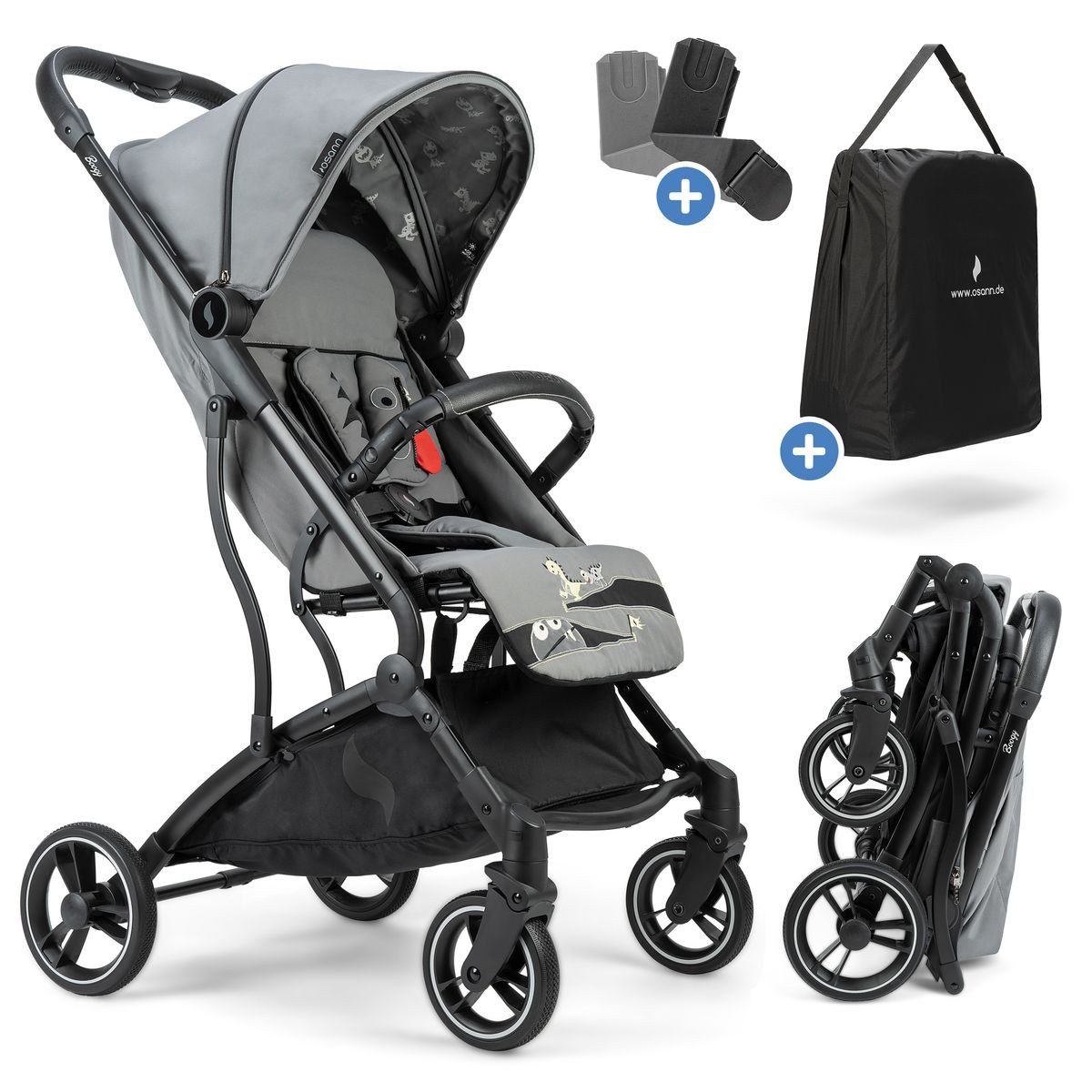 Osann Kinder-Buggy Boogy - Monster, Leichter Reisebuggy Sportwagen mit Liegefunktion & Zubehör bis 22 kg