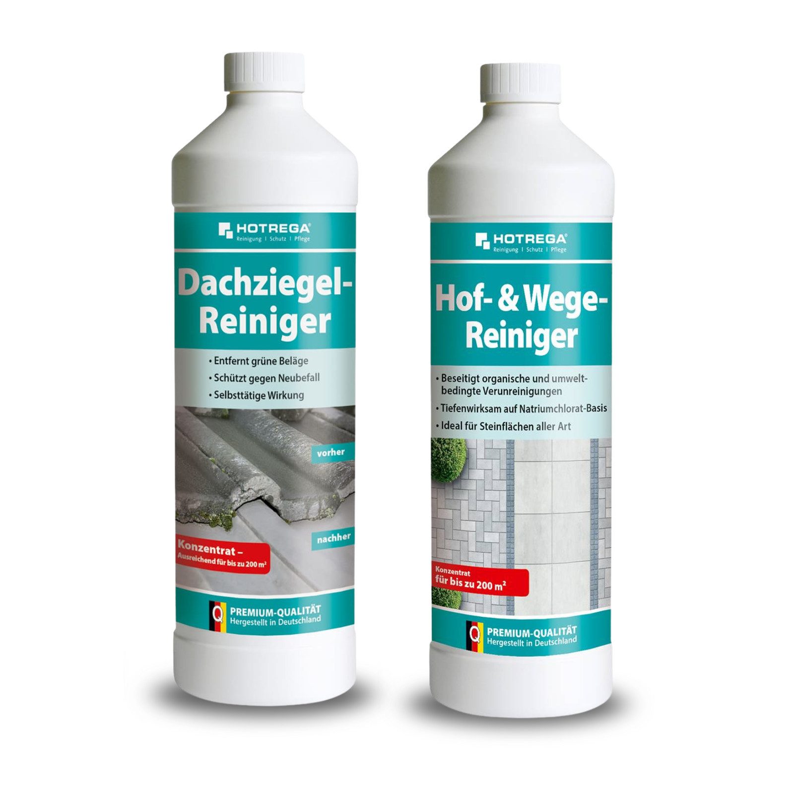 HOTREGA® Dachziegelreiniger 1L + Hof- & Wege-Reiniger 1L Reinigungskonzentrat