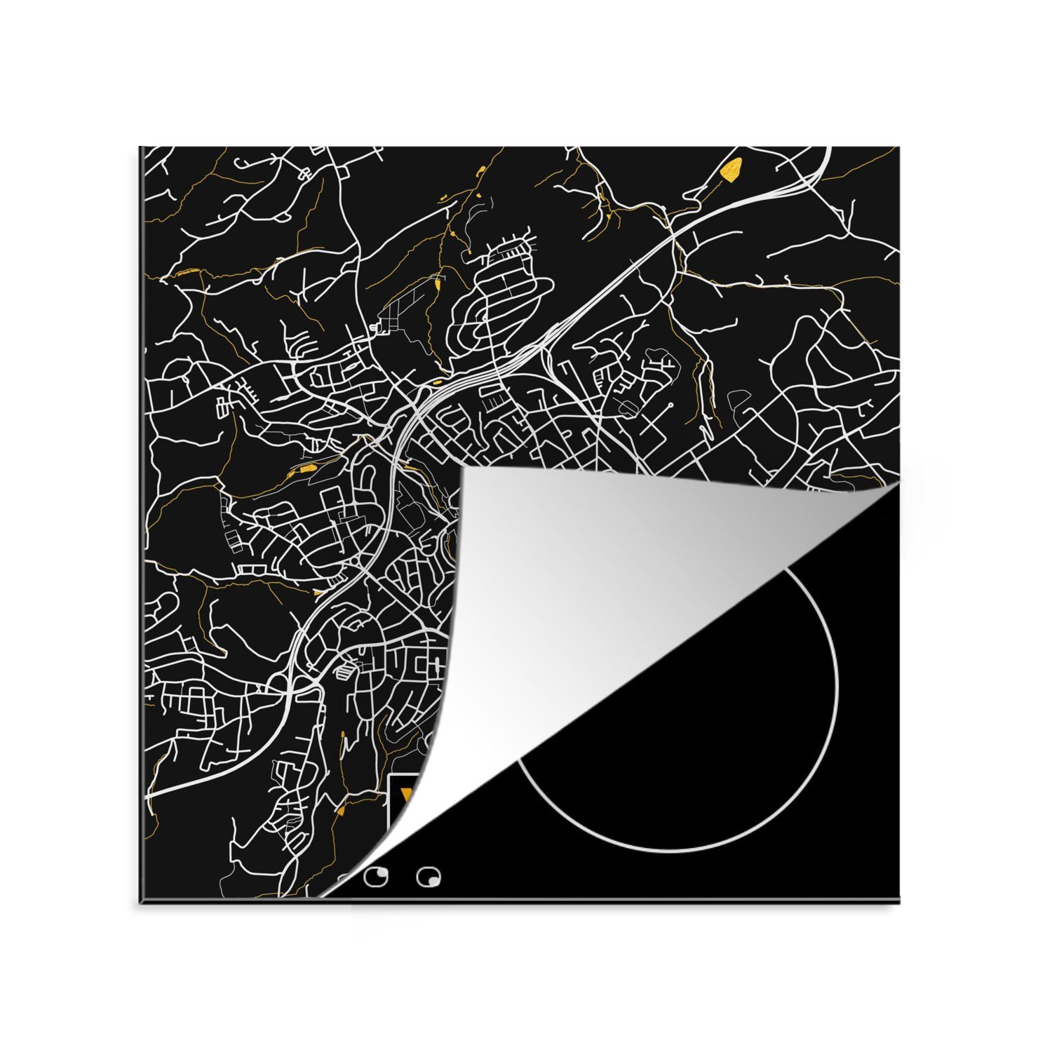 MuchoWow Herdblende-/Abdeckplatte Velbert - Gold - Stadtplan - Karte - Deutschland, Vinyl, (1 tlg), 78x78 cm, Ceranfeldabdeckung, Arbeitsplatte für küche