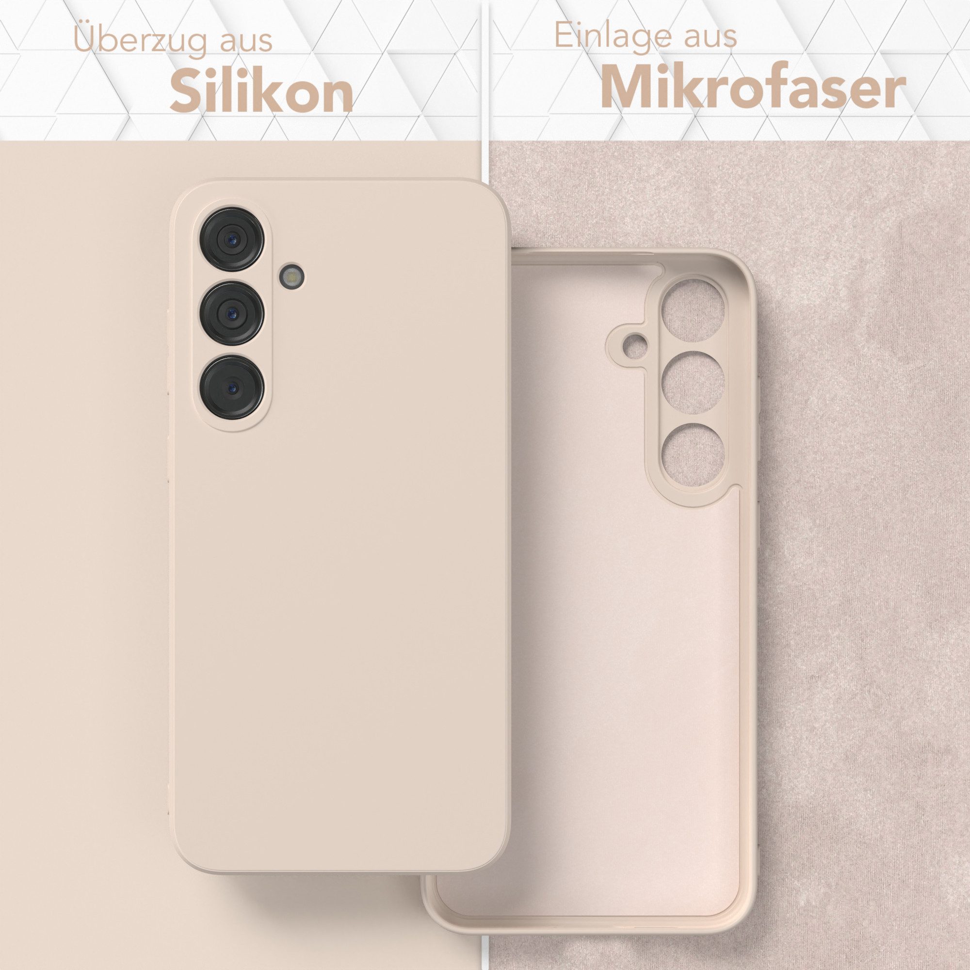 EAZY CASE Handyhülle für Samsung Galaxy S24 Plus Hülle Silikon 6,7 Zoll, Bumper Case Matt Slimcover Silikonschutzhülle elastisch Taupe / Beige