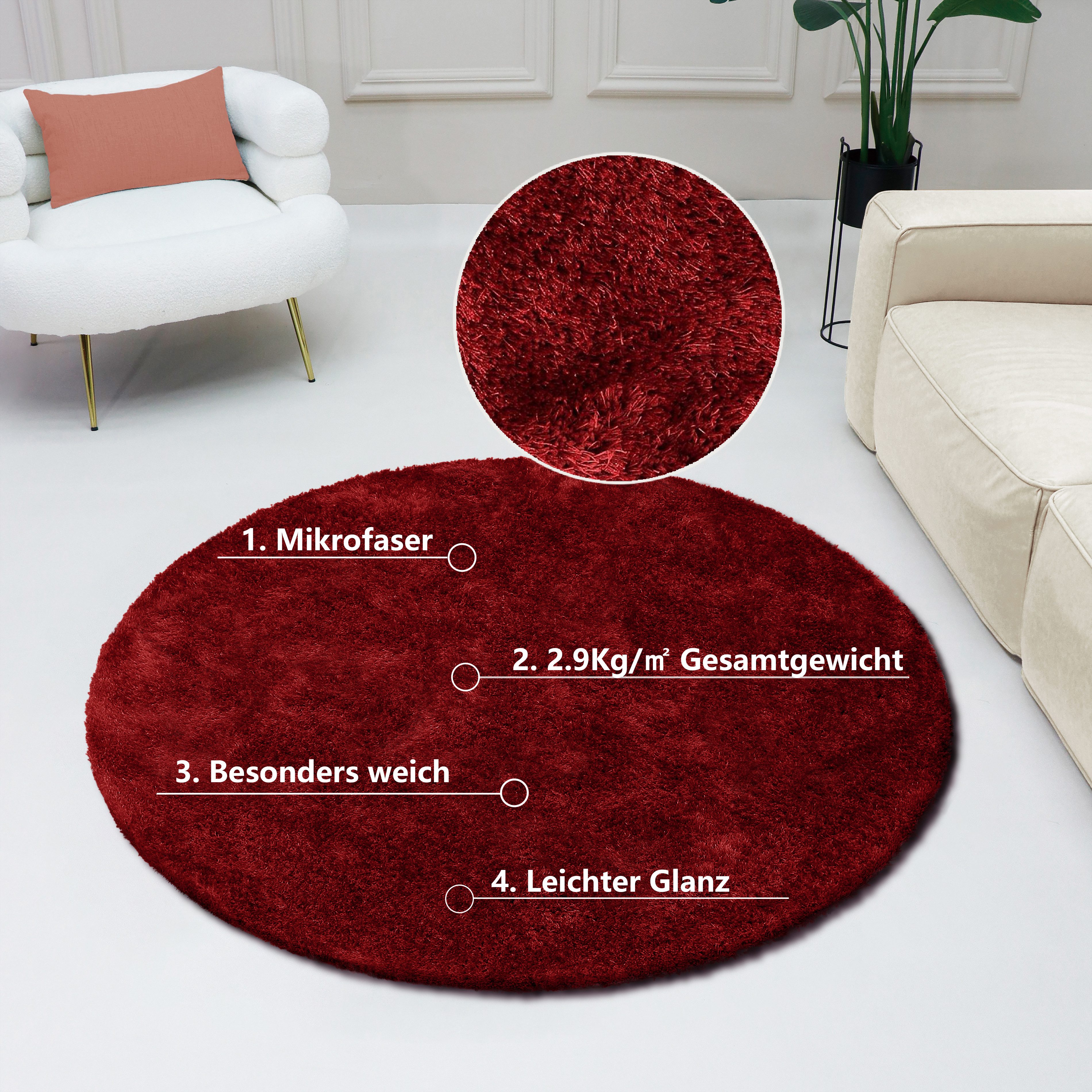 Bruno Banani Teppich Dana Teppich, besonders weich und kuschelig, Kundenliebling, rund, Höhe: 30 mm, uni, Mikrofaser Teppiche, Wohnzimmer, Schlafzimmer, Esszimmer
