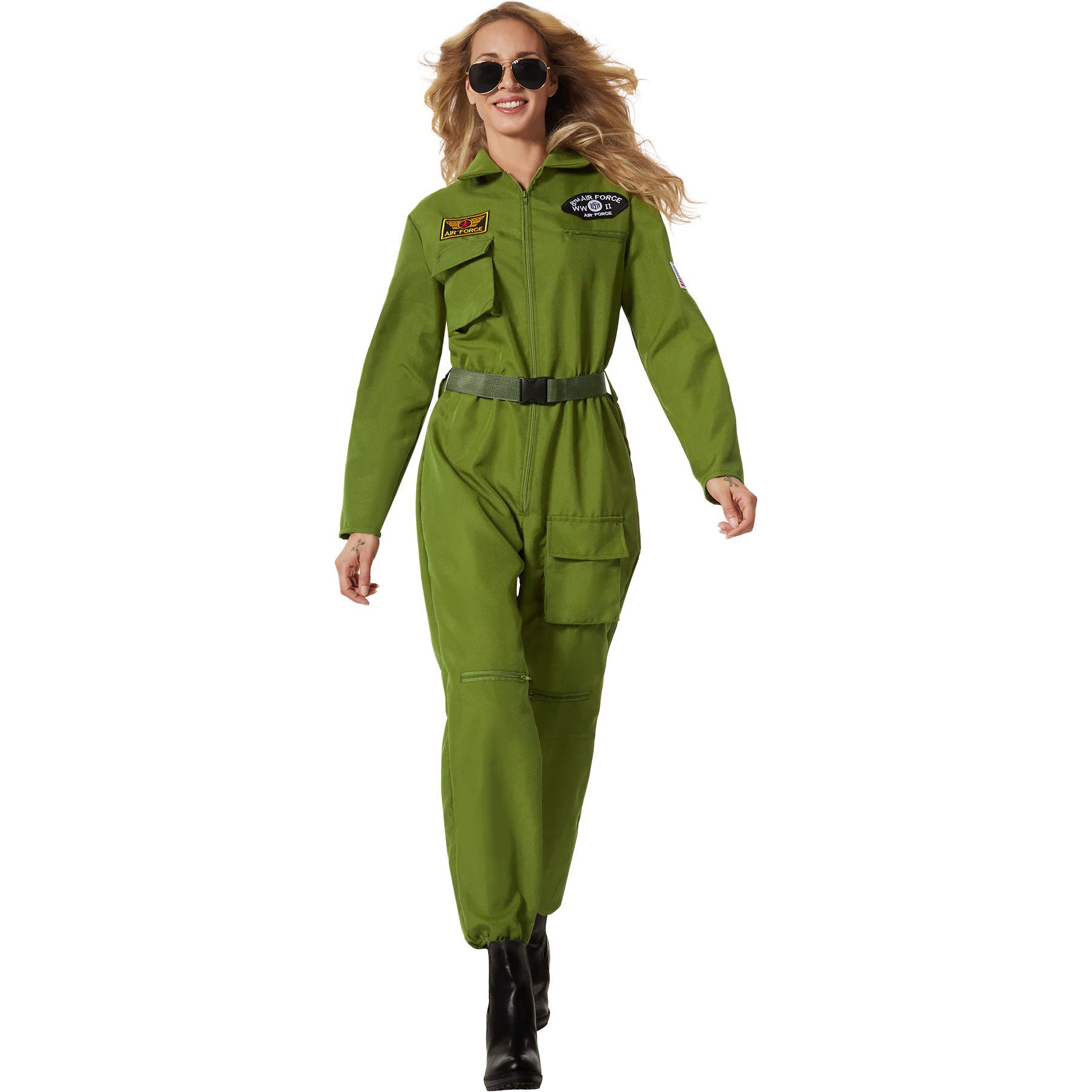 dressforfun Kostüm Damenkostüm, Olivgrüner Overall mit authentischem Pilotinnen-Look.