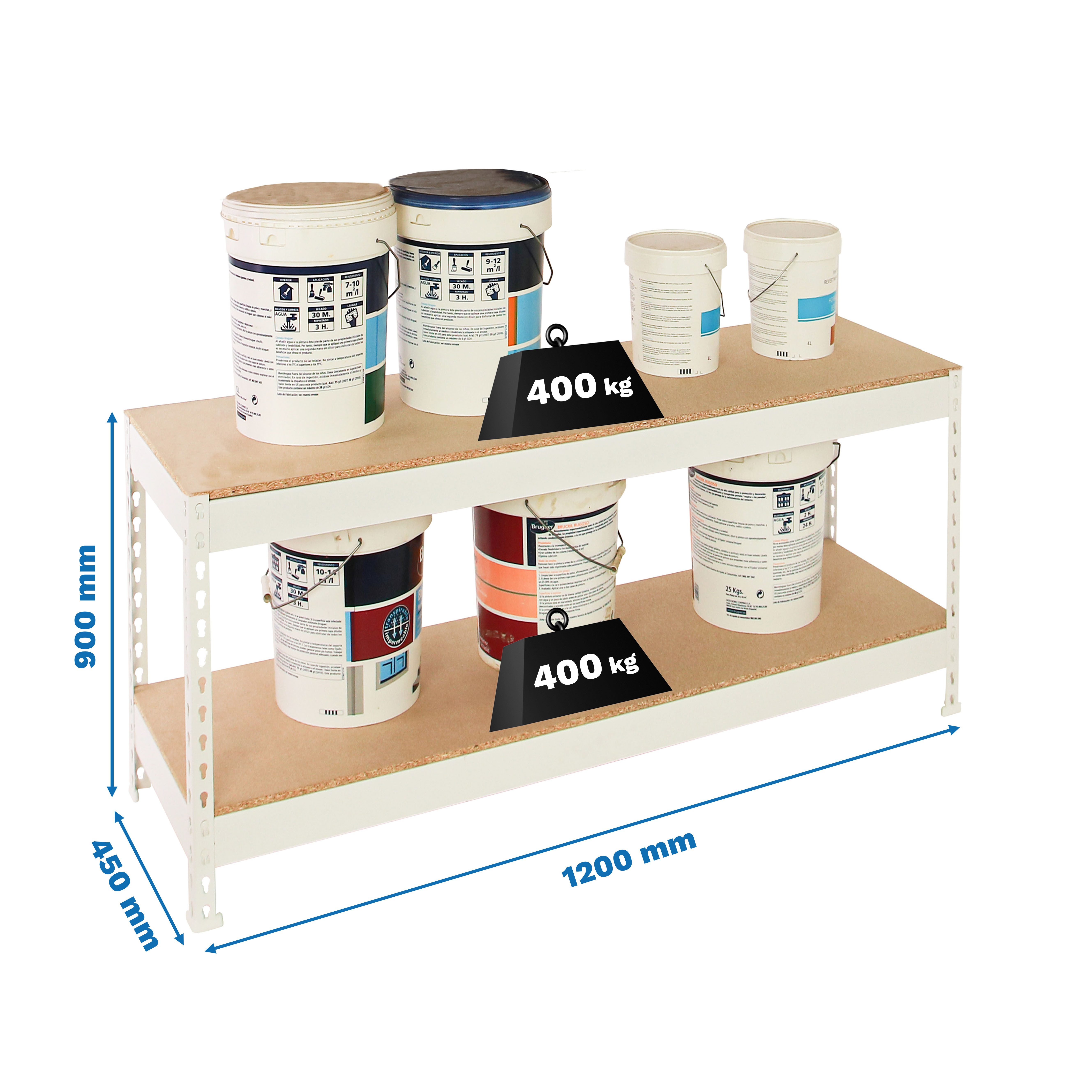PROREGAL® Schwerlastregal Schwerlastregal MINI WOOD YETI TWO 90x120x45cm Fachlast 400kg Weiß