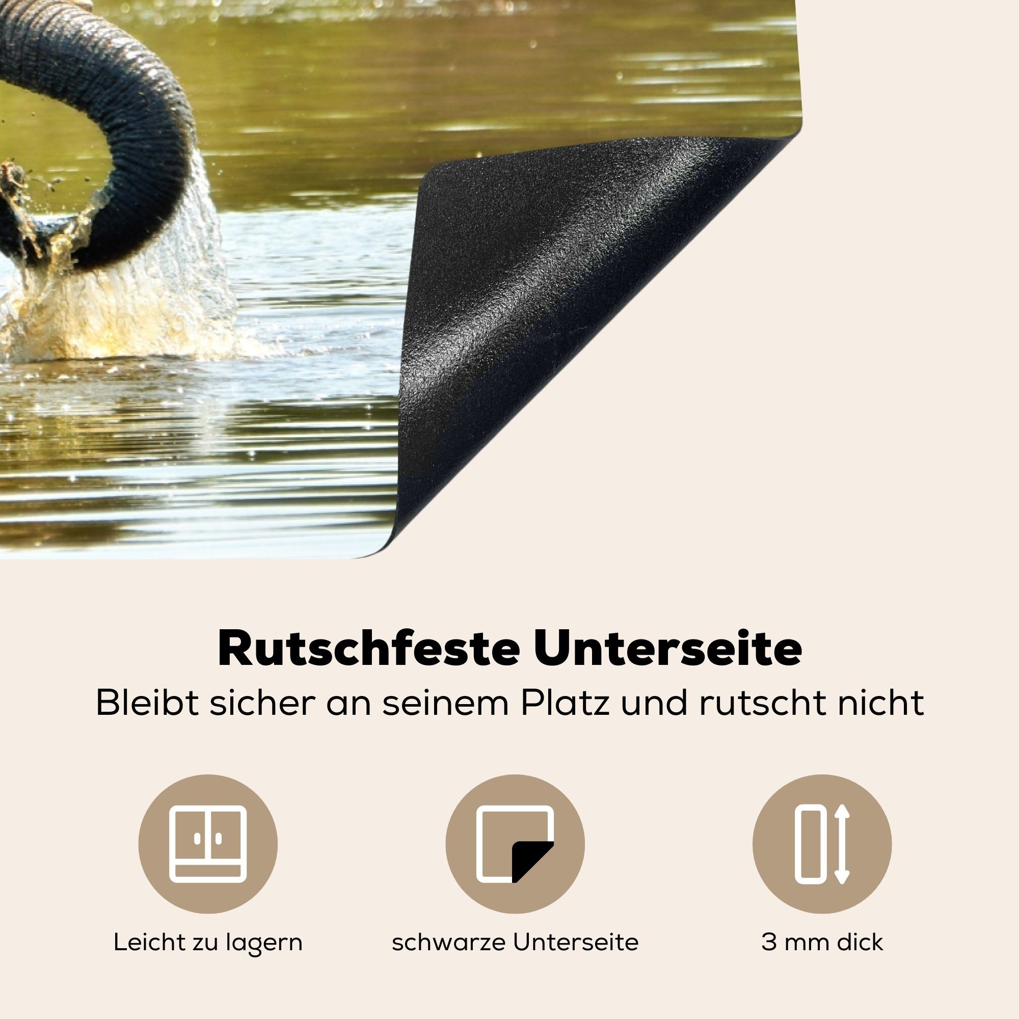 für tlg), - MuchoWow die Vinyl, Ceranfeldabdeckung - küche, 81x52 Herdblende-/Abdeckplatte Induktionskochfeld (1 Schutz - Tiere Natur, Elefant Wasser cm,