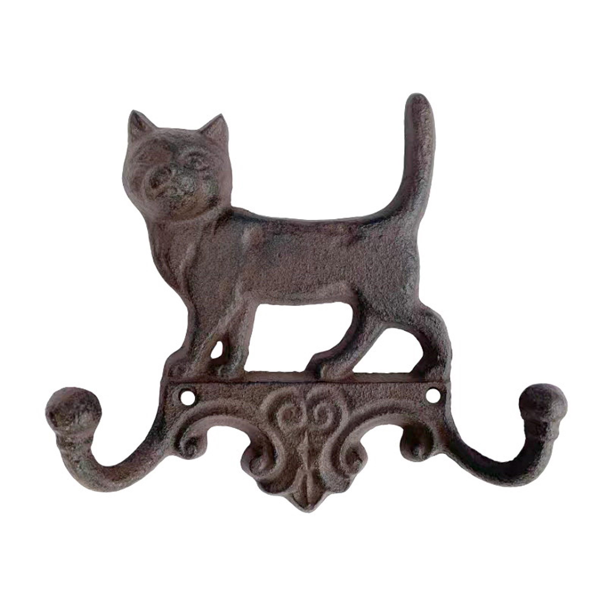 B&S Garderobenhaken Wandgarderobe Gusseisen Antik Rostlook Katze mit 2 Haken (1 St)