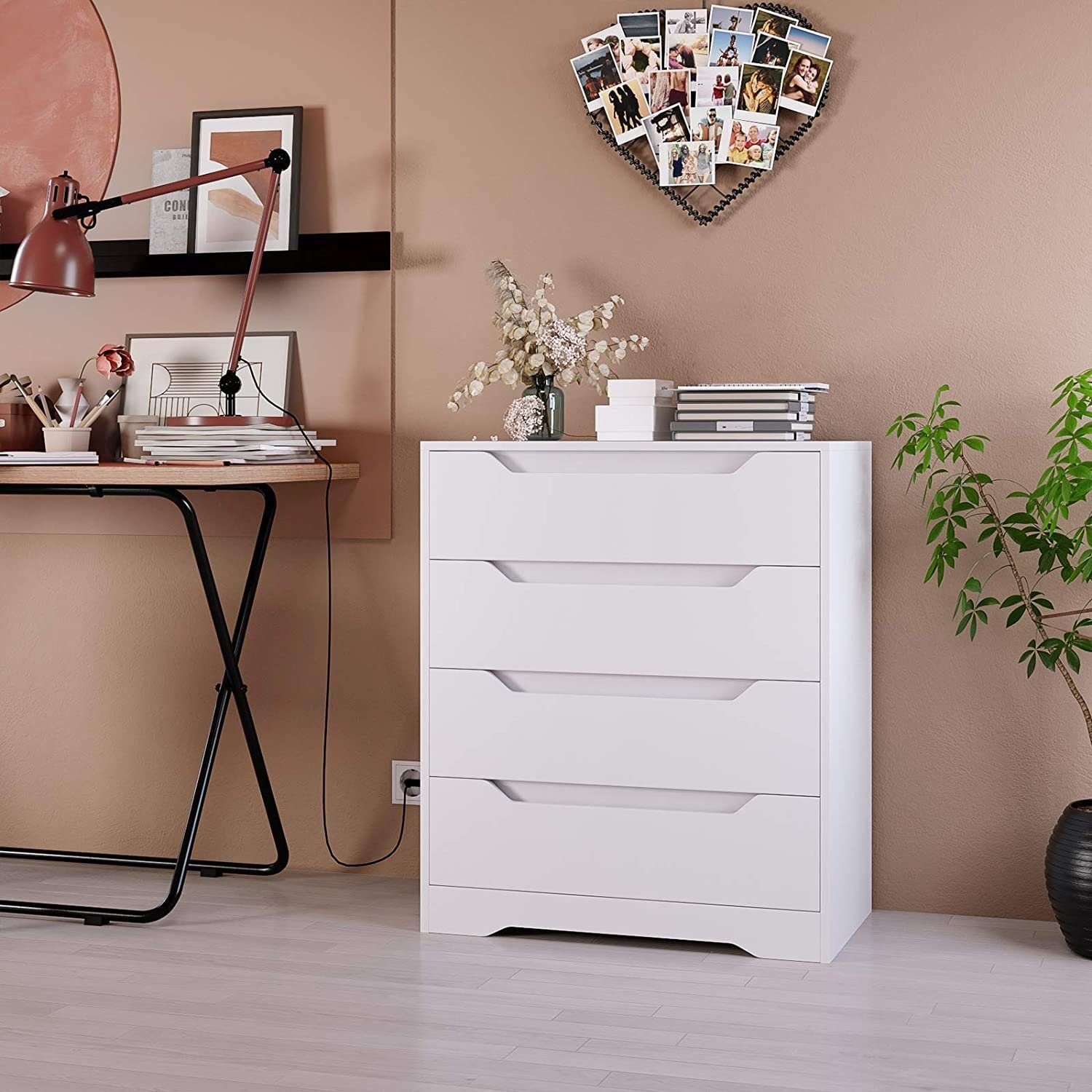 HOMECHO Kommode, Sideboard mit 4 Schubladen Schubladenschrank aus Holz