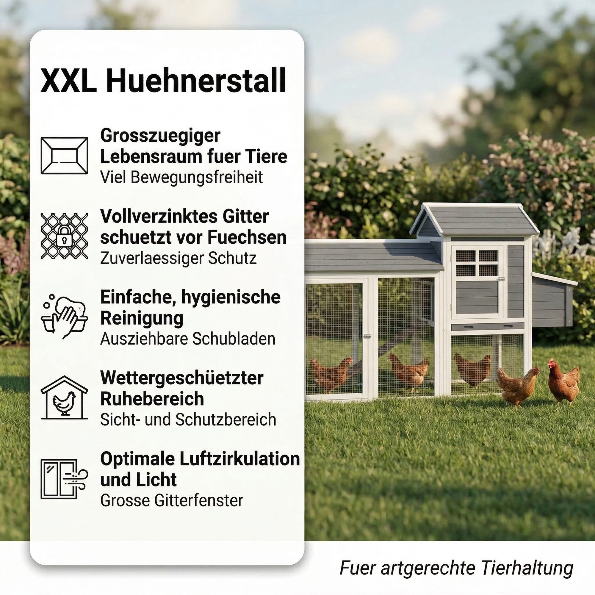 Mucola Hühnerstall Hühnervoliere Hühnerhaus Geflügelstall Hühner Freigehege, 2 Nestboxen mit insgesamt 4 Legenestern, XXL Freilaufgehege