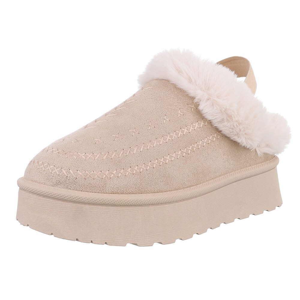 Ital-Design Damen Plüsch Slip-On Schuhe für Alltag und Freizeit Snowboots (90457934) Flach Stiefeletten in Beige