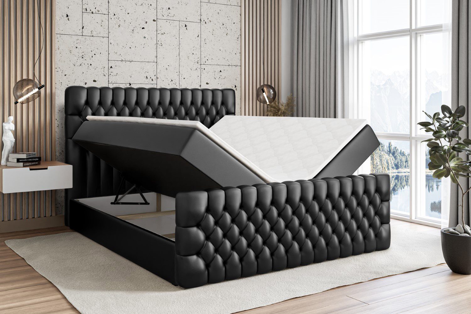 ALTDECOR Boxbett DAISY-Z (Multipocket-Matratze H4, H3 Matratze Bonellfederung, Topper, Kopfteil), Doppelbett mit Fußteil