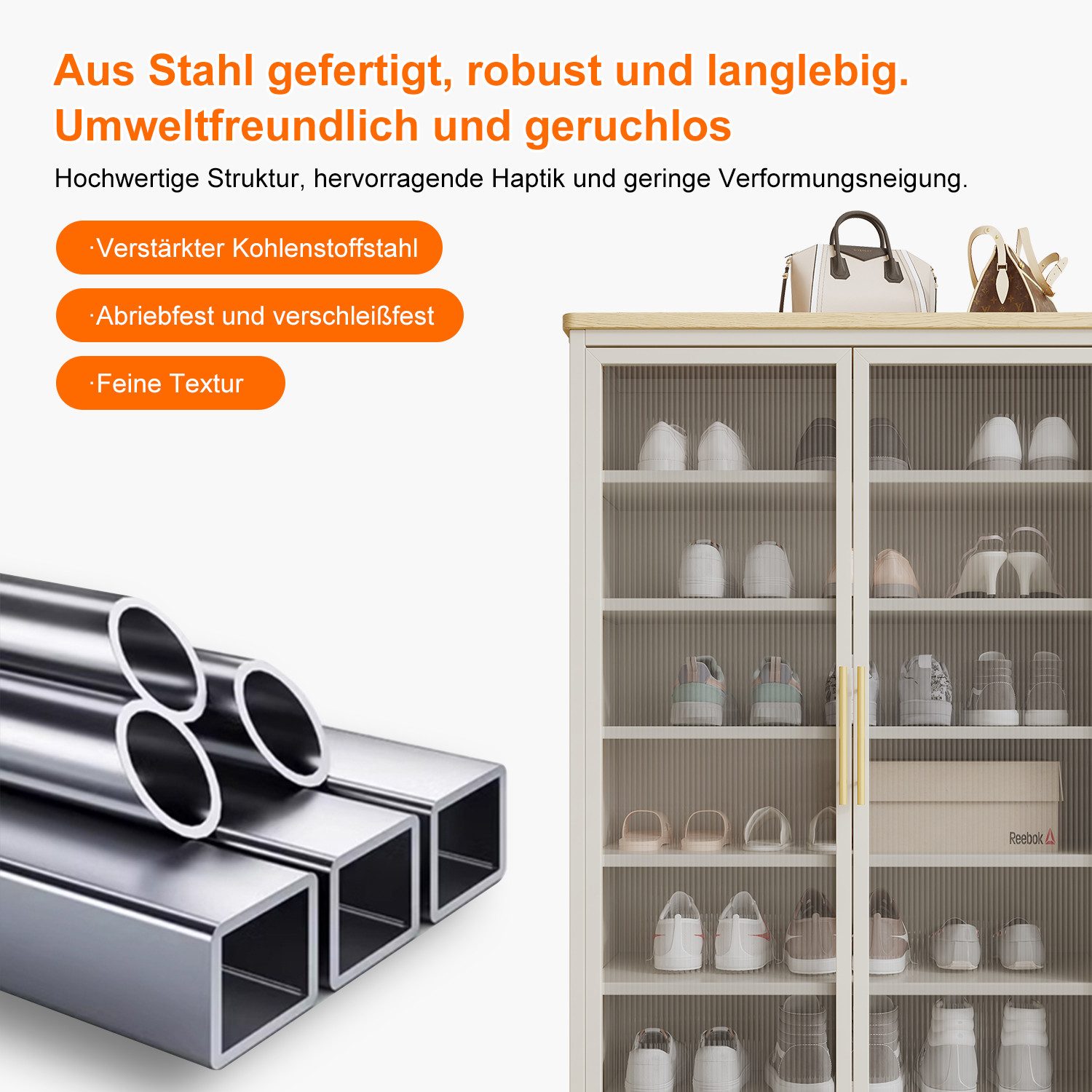 FOXSPORT Schuhschrank 7 Ebenen, mit verstellbaren Ablagen, 2- oder 3-türig (im Flur Diele, 32 cm tief) Schuhkommode mit Türen, Vitrinenschrank, Regalschrank