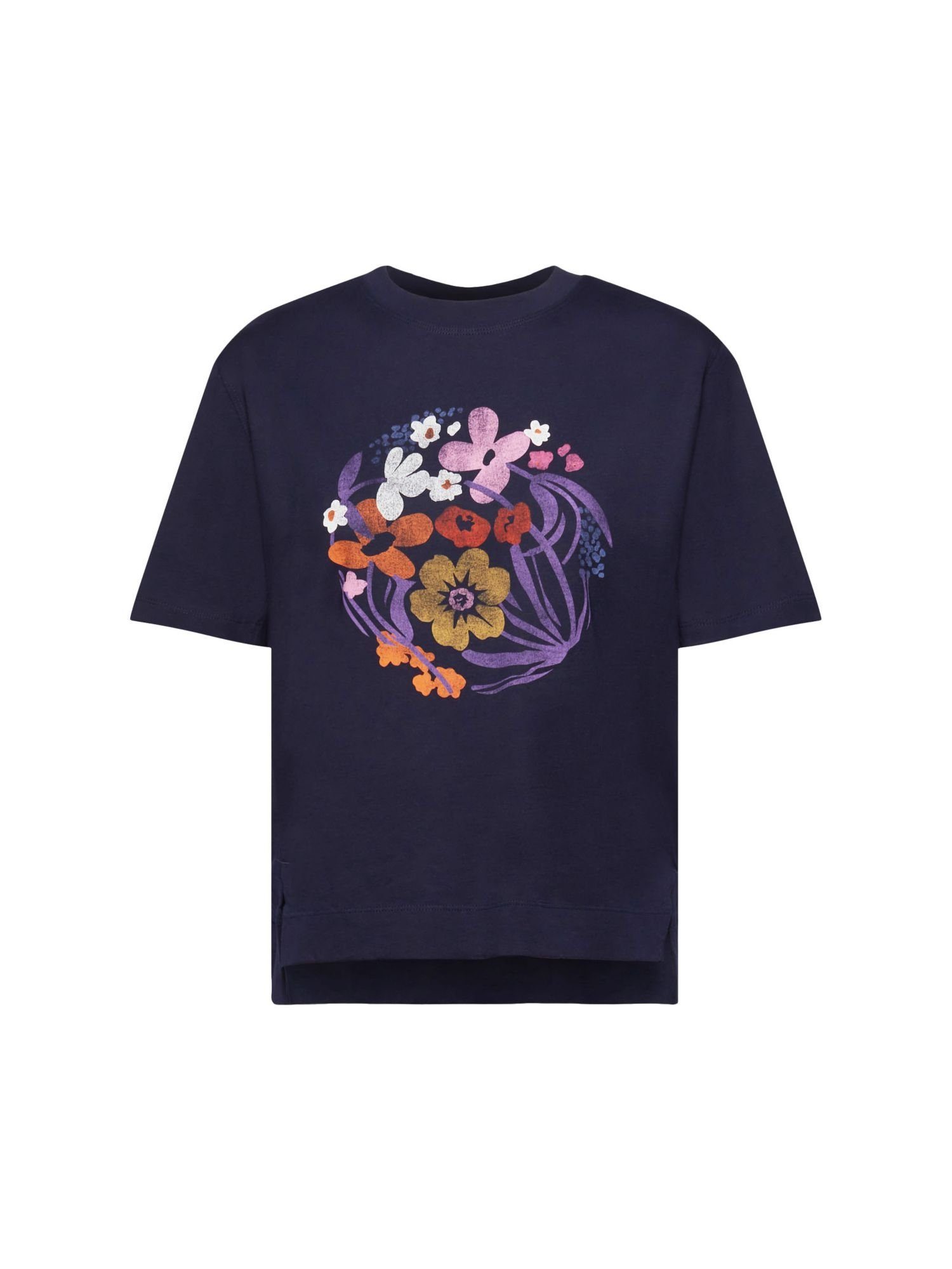 Esprit T-Shirt T-Shirt mit Blumen-Print (1-tlg) NAVY