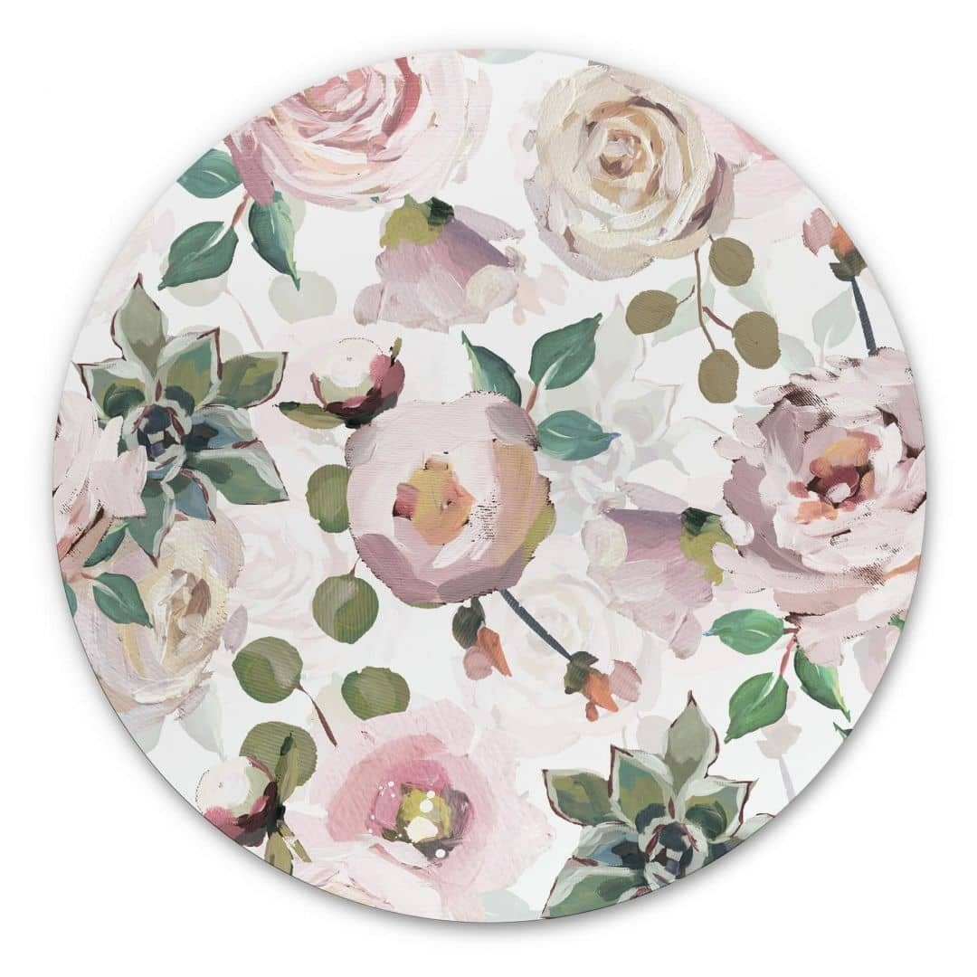 K&L Wall Art Alu-Dibond-Druck Metallbild rund Aquarell Blumen Gemälde Kinder Deko UN Designs, Metalloptik Wandbild Ø 30cm, Metall Wandbild fürs Wohnzimmer Metallschild inkl. Wandhalterung