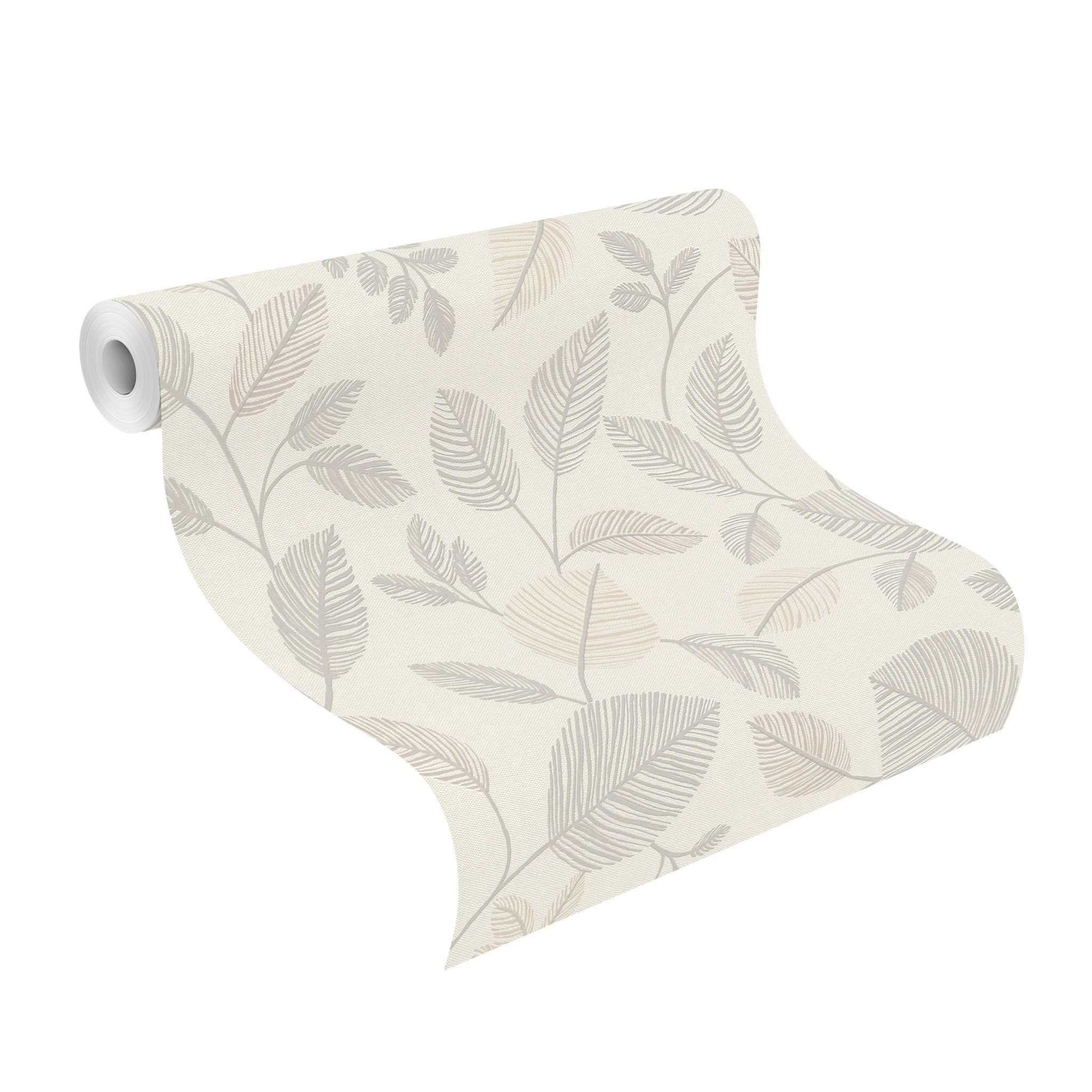 Rasch Vliestapete mit stilisierten Blättern in Grau - my moments, strukturiert, natürlich, Strukturmuster, naturalistisch, botanisch, (1 Rolle, 1 St), Naturmotiv