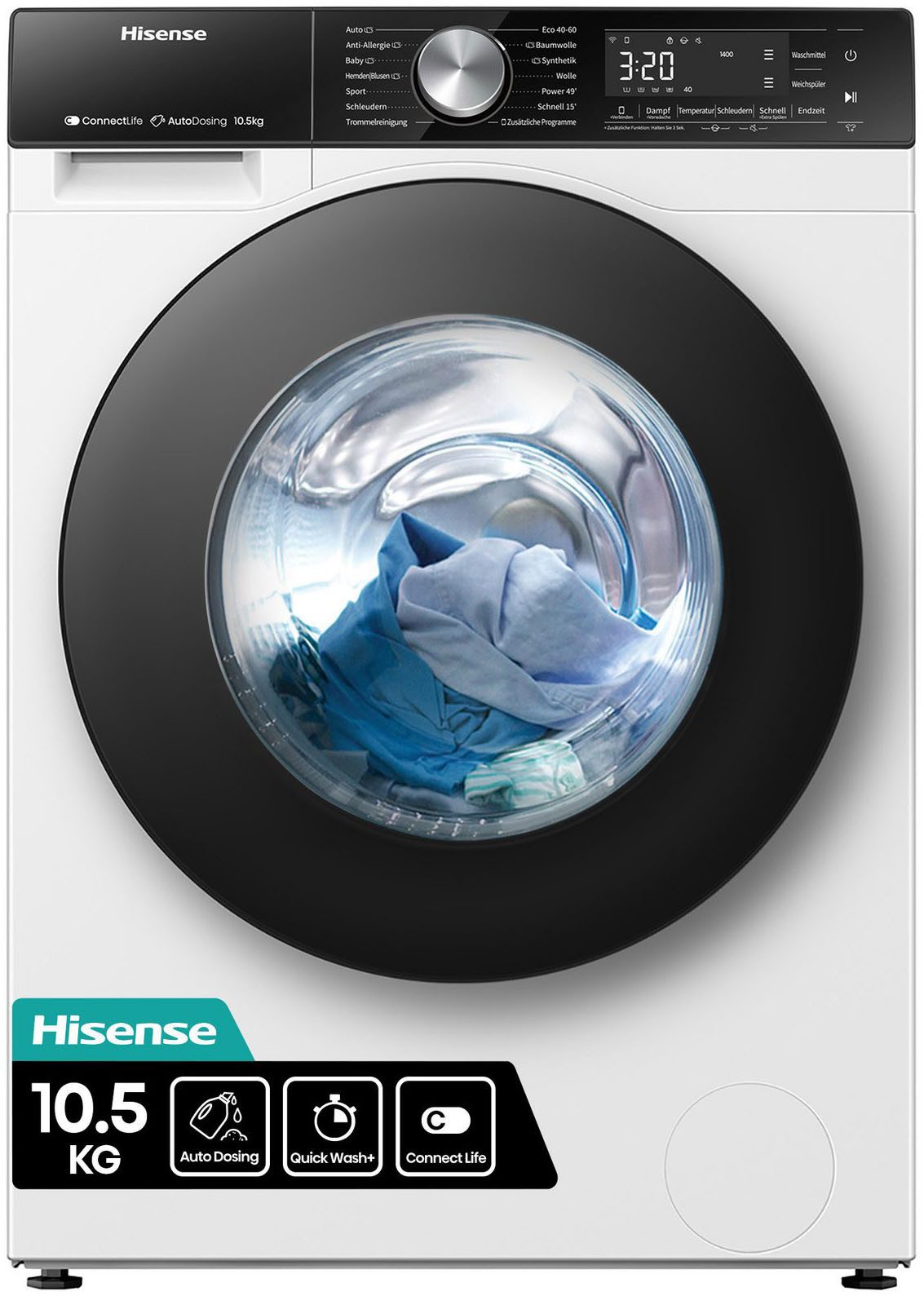 Hisense Waschmaschine 5S Serie WF5S1045BW, 10,5 kg, 1400 U/min, AutoDosing