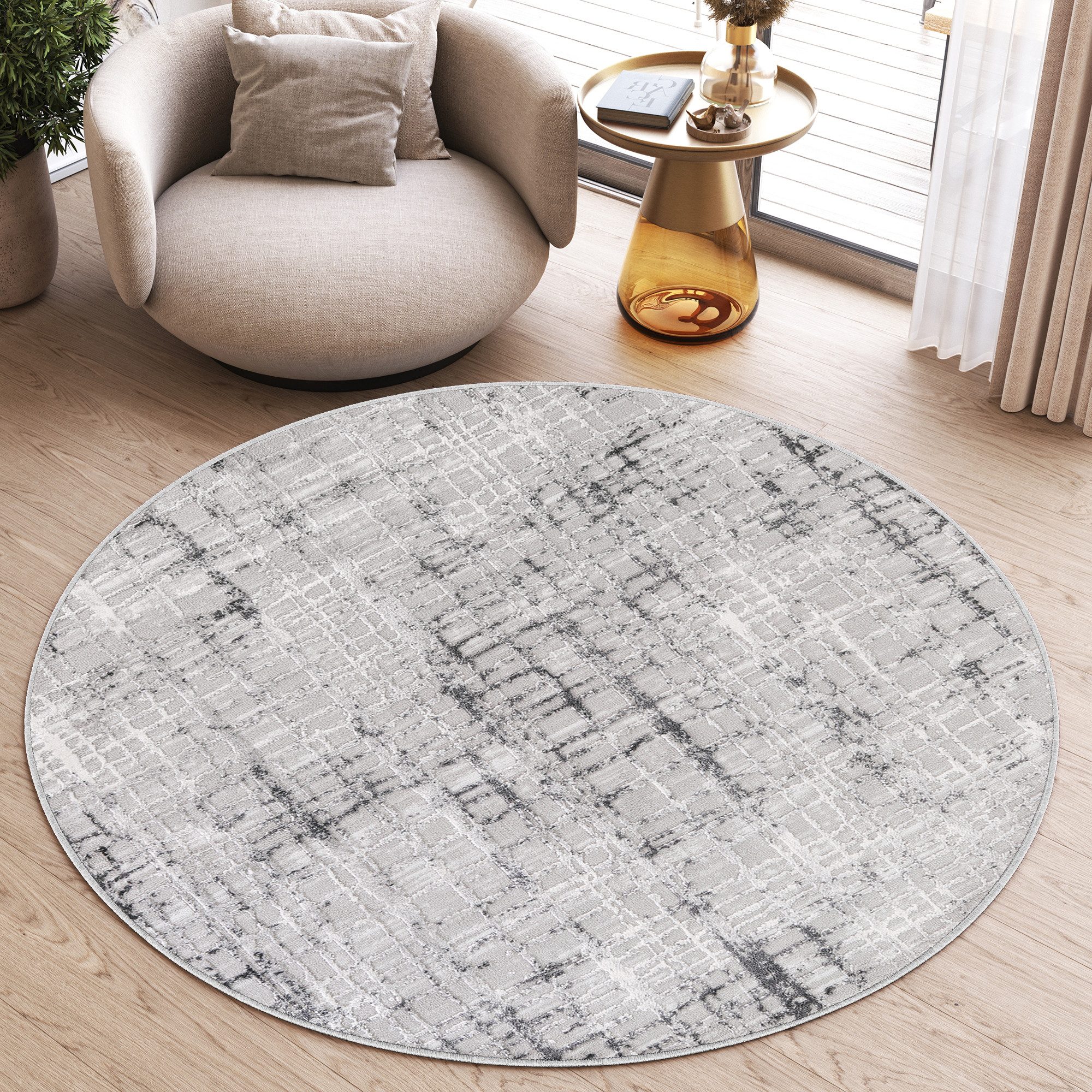 Tapiso Teppich SKY, rund, Höhe: 12 mm, Runder Glanzflor-Teppich, Lichteffekt je nach Blickwinkel, 12 mm