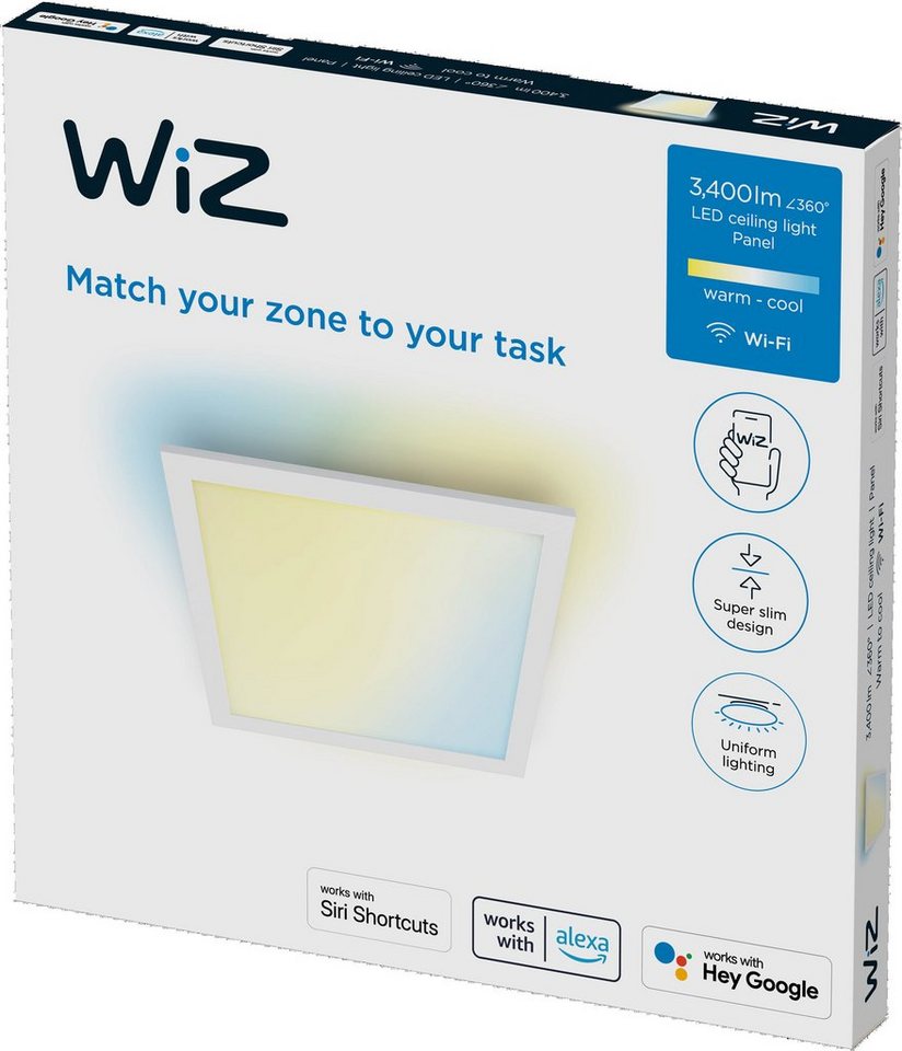 WiZ LED Deckenleuchte Tunable White, Dimmer, LED fest integriert, warmweiß  - kaltweiß, Quadratisch, Warmes bis kühles Weißlicht einstellbar