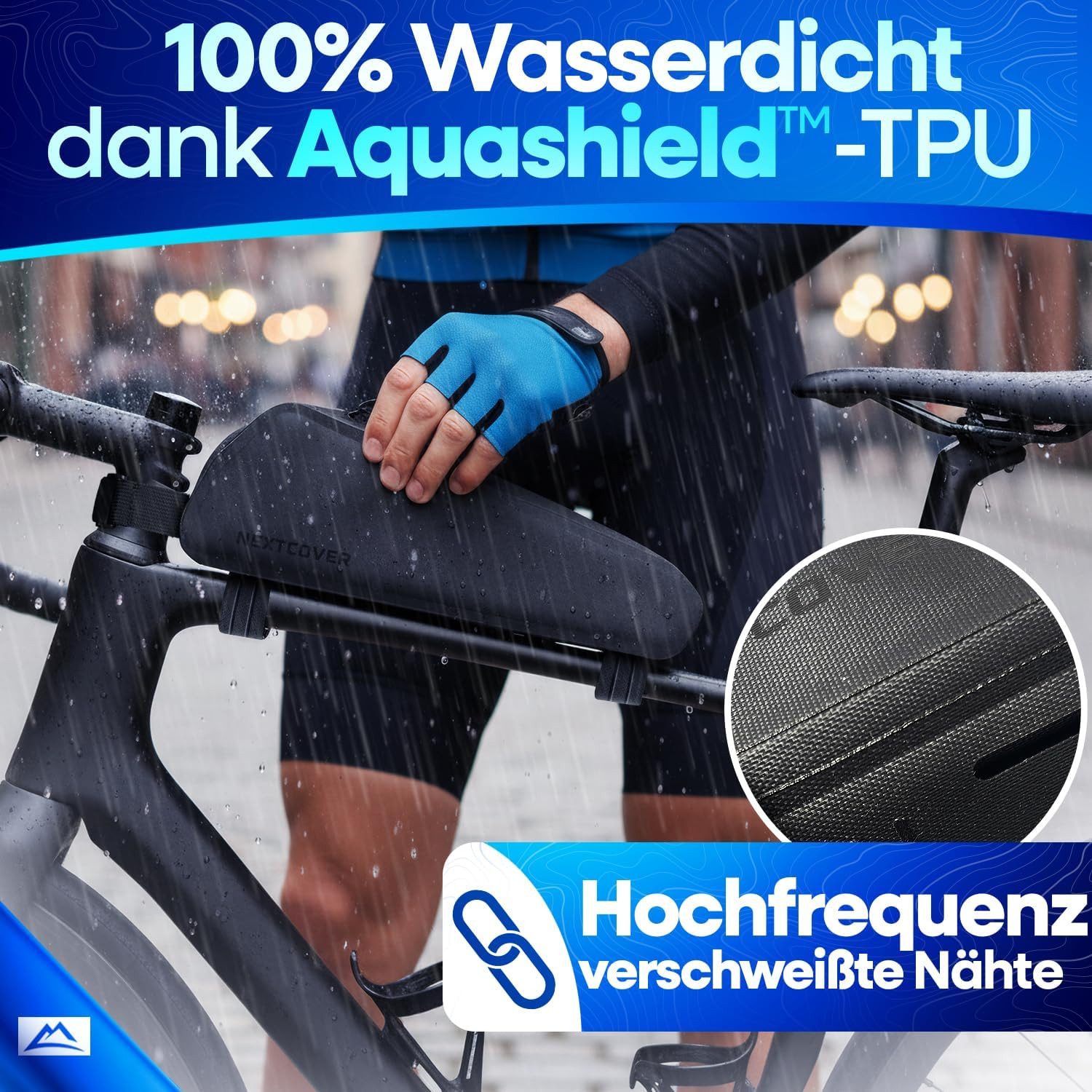 Nextcover Fahrradtasche Nextcover® Bikepacking Oberrohrtasche Klett & Schraubbar