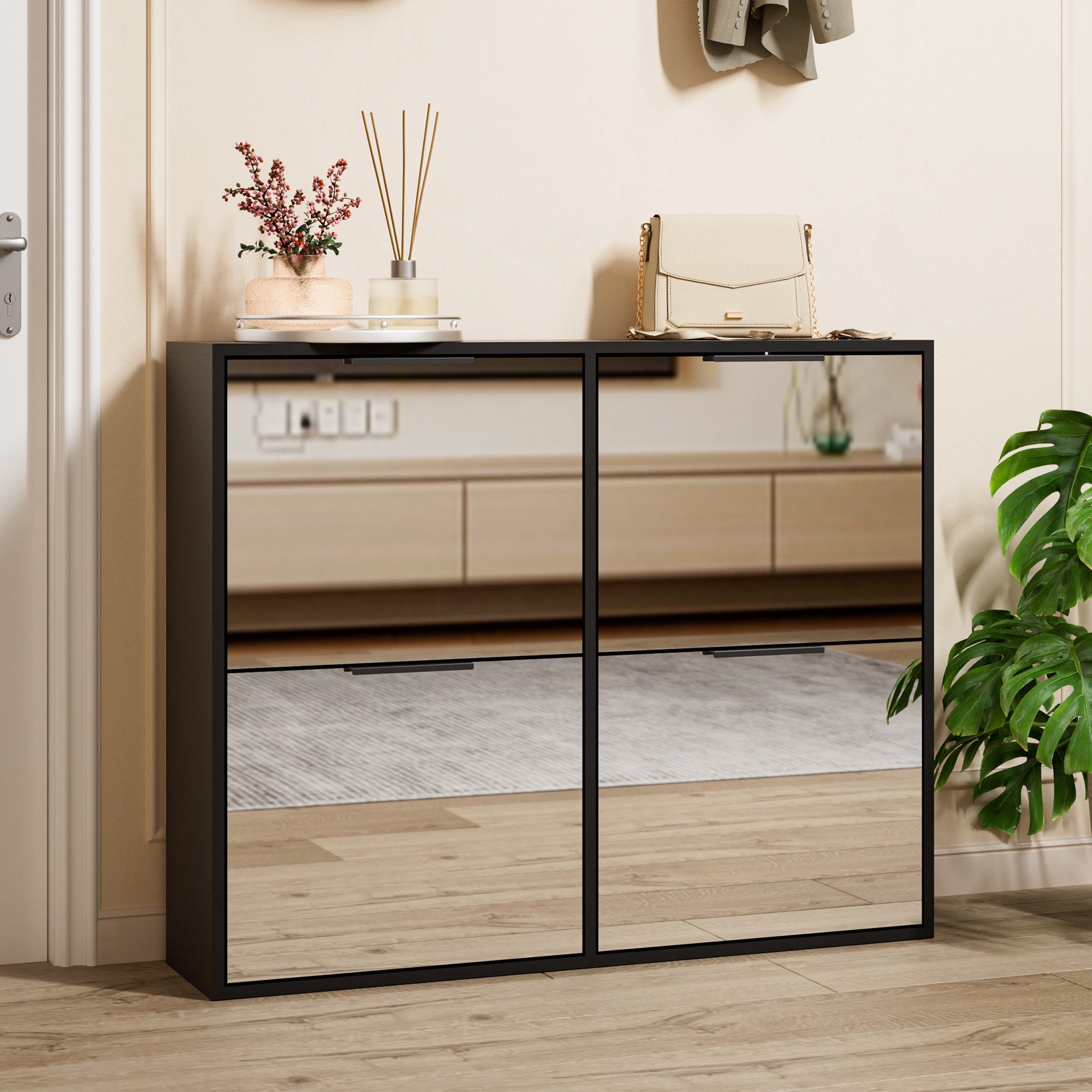 UEV Schuhschrank mit 4 Klappen Spiegelschuhschrank schmal Schuhkipper Schuh günstig online kaufen