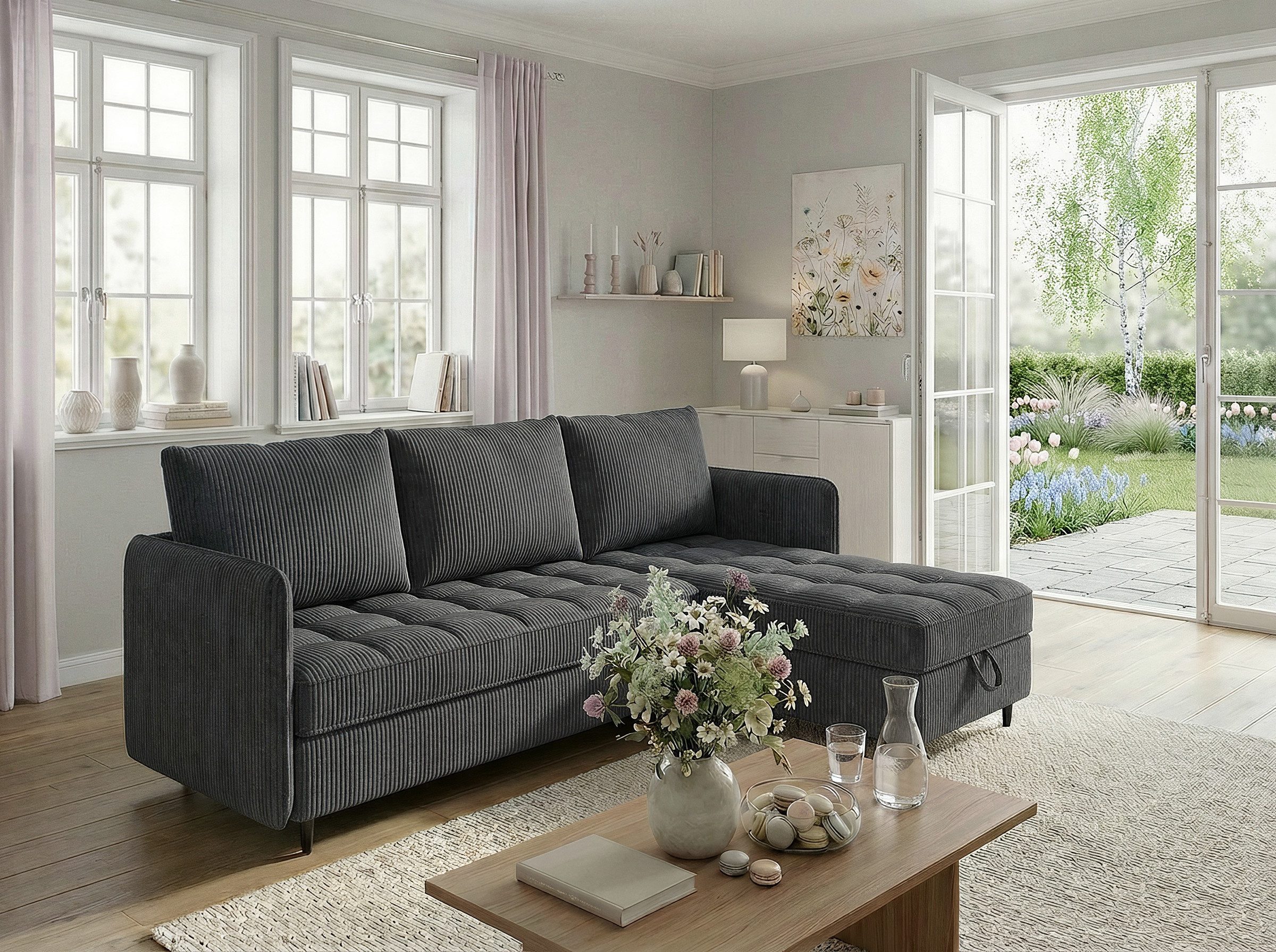 Dorel Home Ecksofa LINDHUS, L-Form, verschiedene Stellvarianten, Modulsofa, Recamiere, Stauraum, Cord und Chenille-Bezug