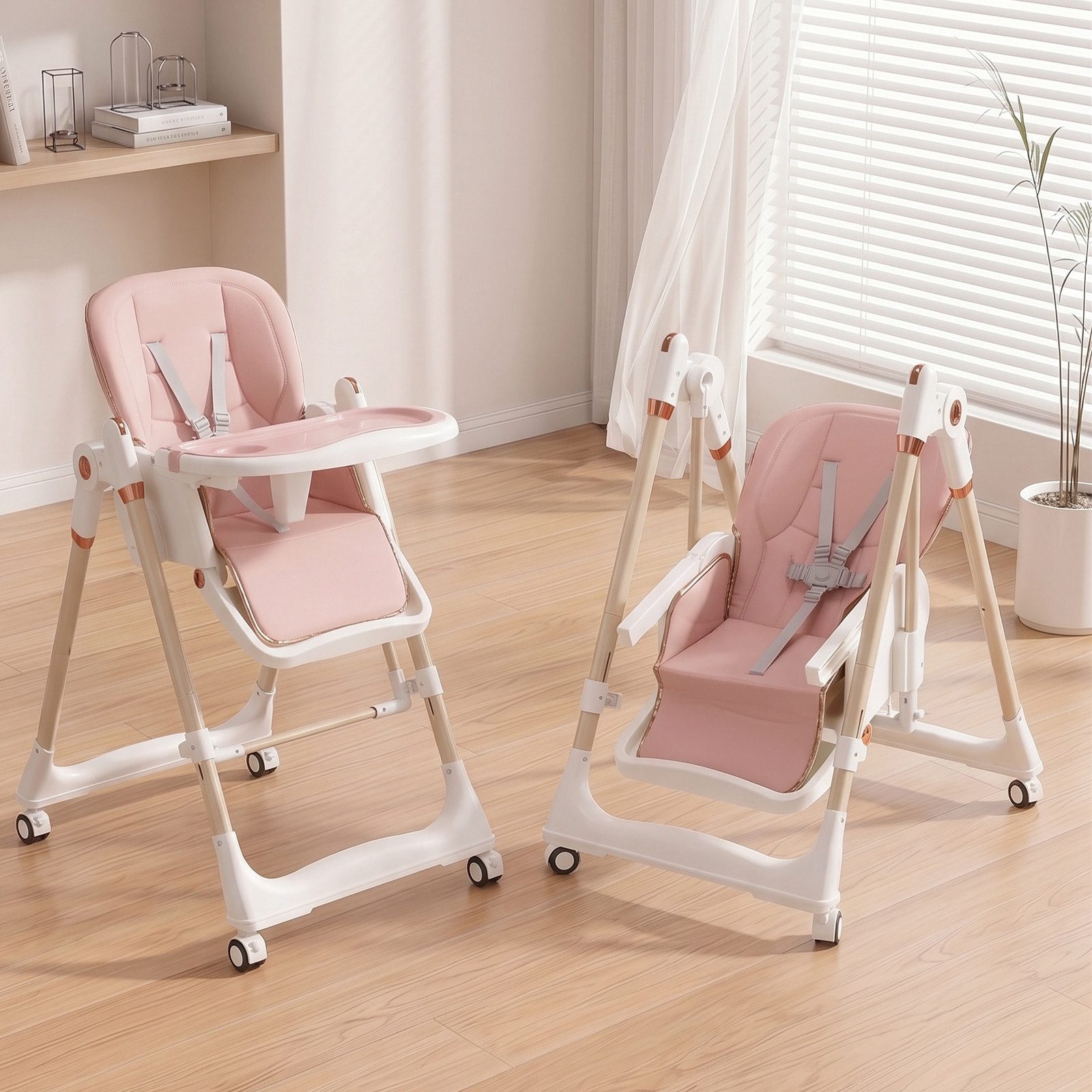 oyajia Hochstuhl Kinderstuhl Stuhl Baby Kinderstuhl Klappbar mit Esstablett (Baby & Kinder Hochstuhl Babyliege Höhenverstellbar, Räder Klappbar), mit Liegefunktion 0-36 Monate