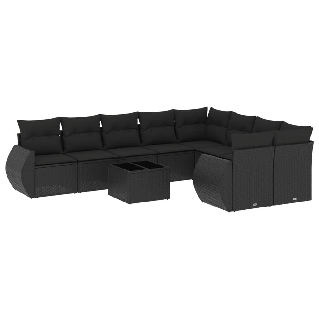vidaXL Sofaelement 10-tlg. Garten-Sofagarnitur mit Kissen Schwarz Poly Rattan (1 St)