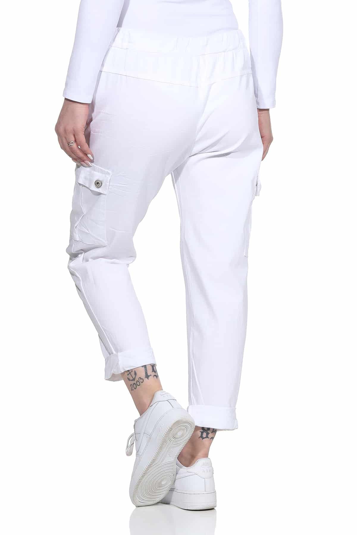 OriginalYou Cargohose Damen Freizeithose Schlupfhose moderne Stoffhose elastischer Bund, Knitterlook