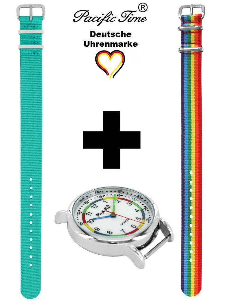 Pacific Time Quarzuhr Set Mix Lernuhr - Armbanduhr Gratis First Wechselarmband, Match Versand Kinder Design und türkis und Regenbogen