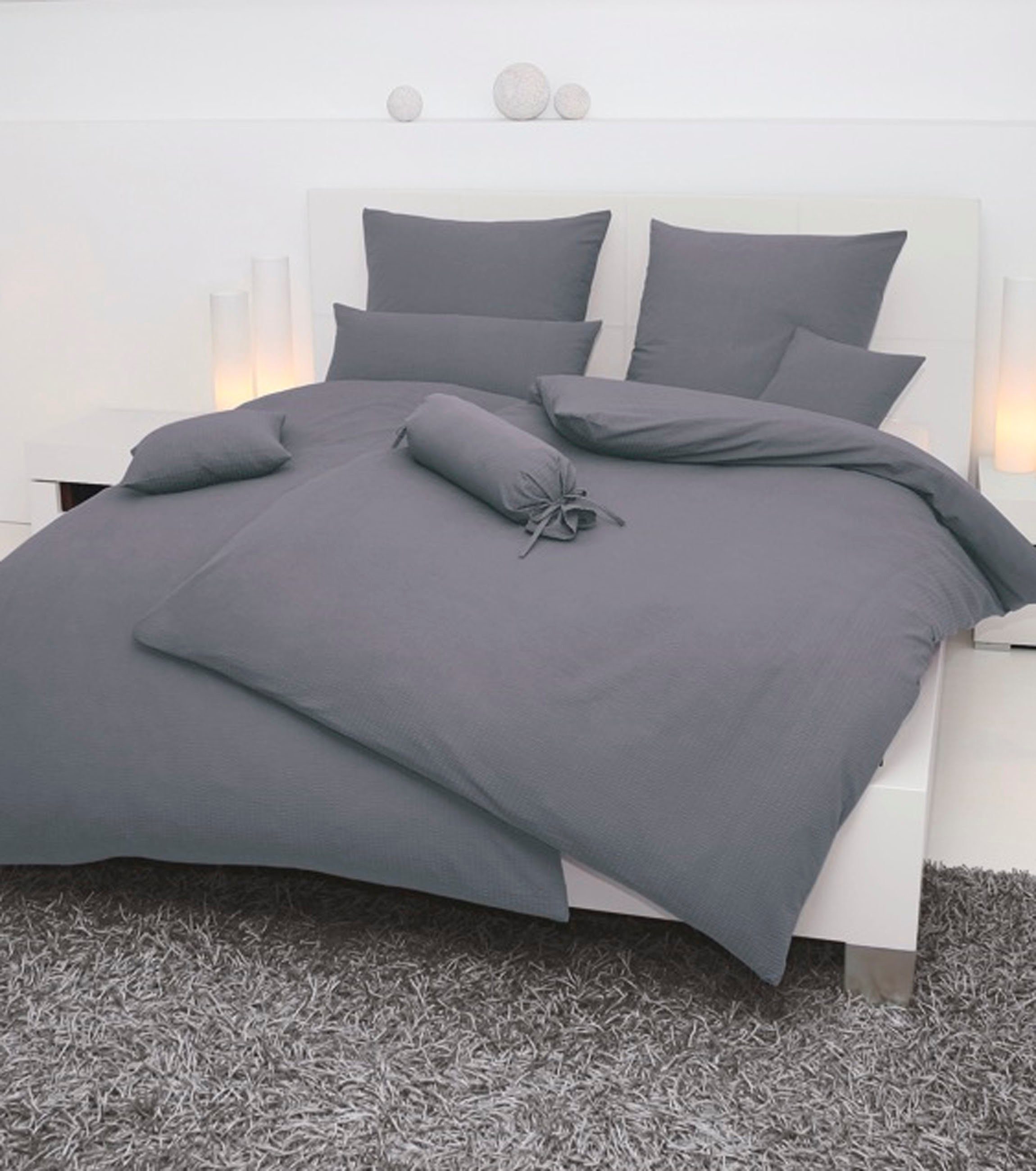 Janine Bettwäsche PIANO 0125 31, Seersucker 100% Baumwolle, uni, bügelfrei, Soft-Seersucker, 2 teilig, Markenreißverschluss, feinfädige Qualität, gekämmte Mako-Garne