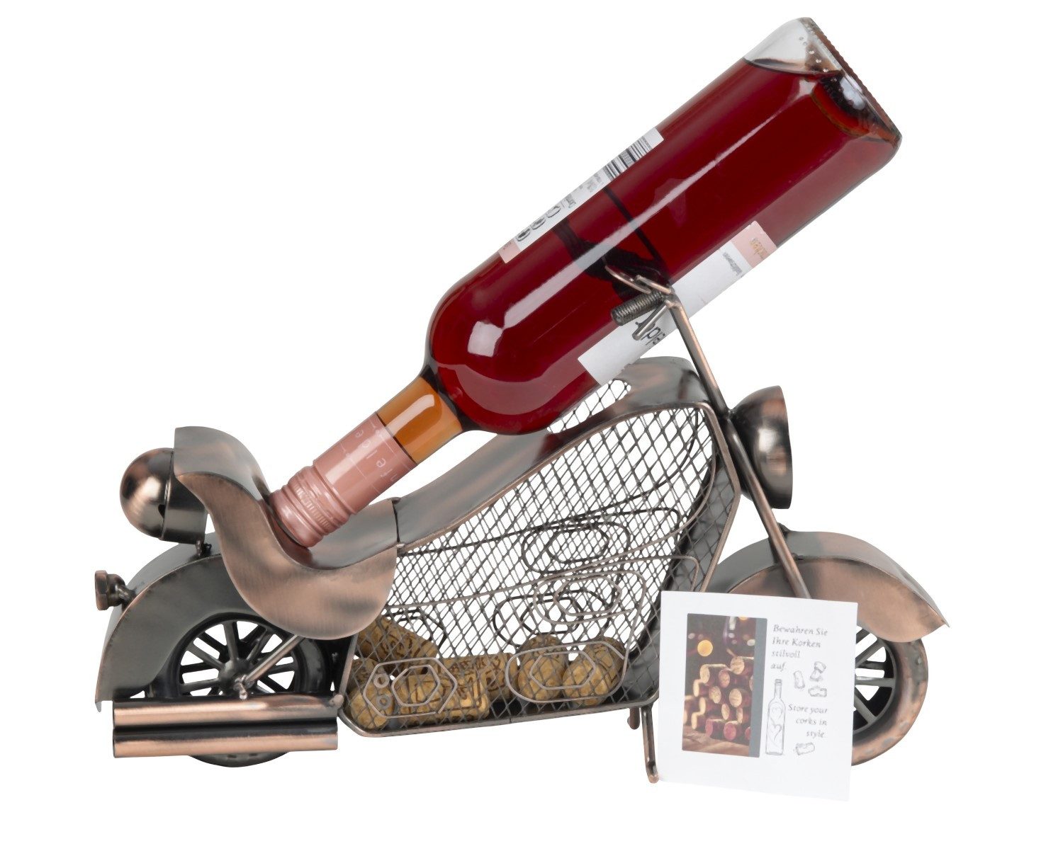 Mel-O-Design Dekofigur 3015 Wein-Flaschenhalter bronze-finish "Motorrad" mit Weinkorkensammle (Stück, 1 St., 1), Bronze/Kupfer Finish