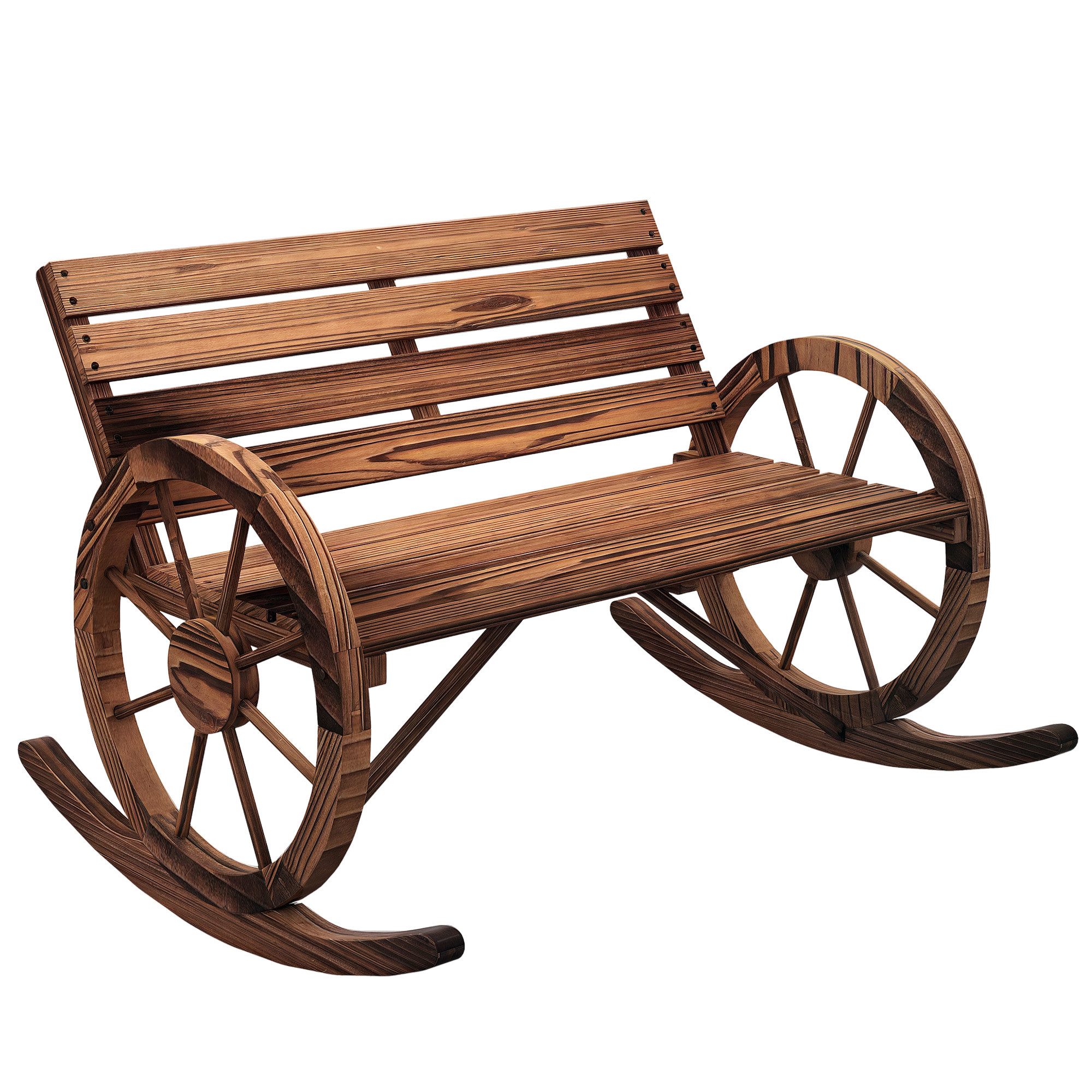 Outsunny Schaukelstuhl Schaukelbank aus Holz, Schwingbank mit Armlehne, 2 Sitzer (Holzbank, 1 St), bis 240 kg belastbar, Verkohlt, 105 x 88 x 74 cm