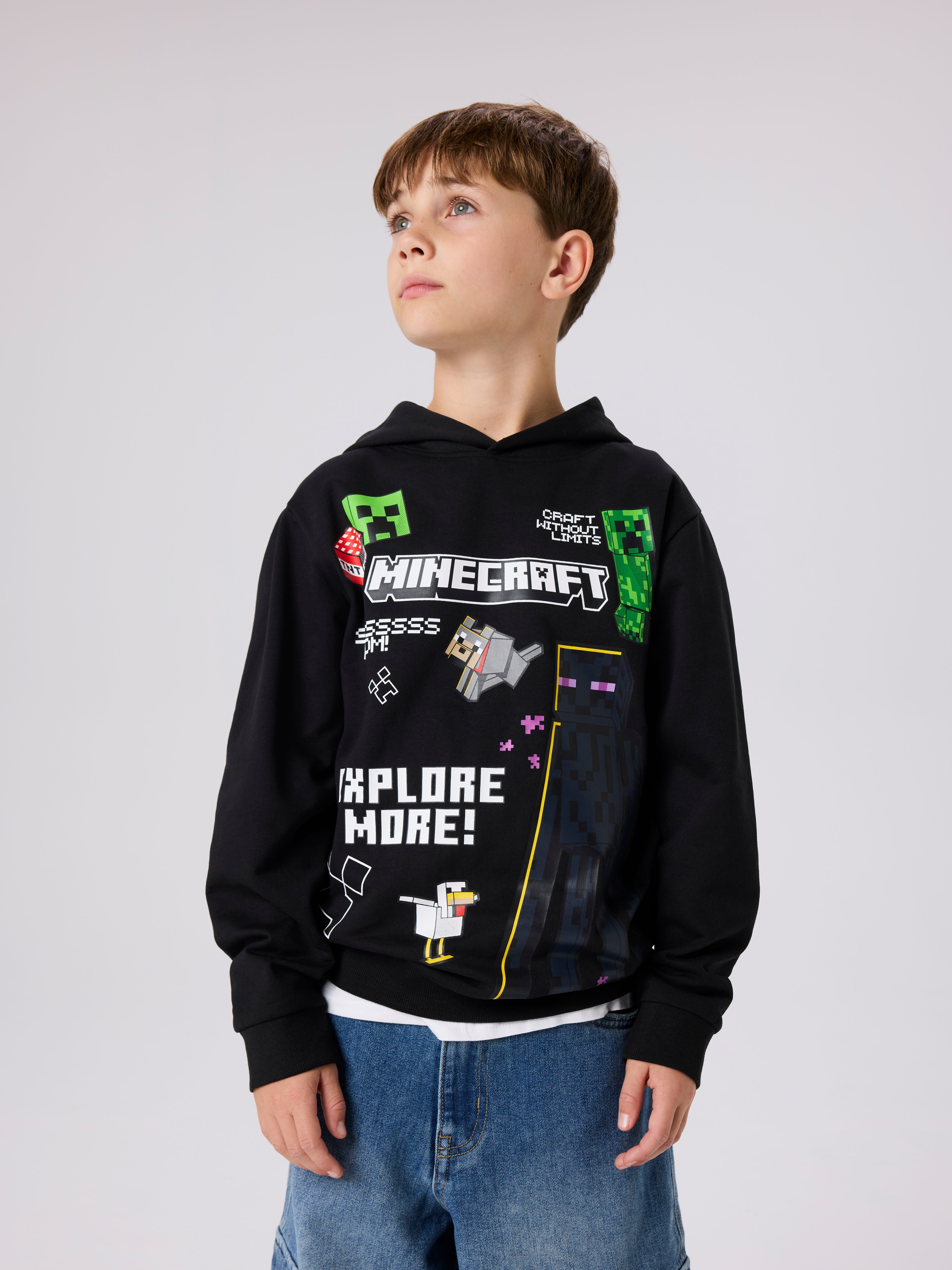 Name It Kapuzensweatshirt NKMJU MINECRAFT NREG SWE WH NOOS BRU BFU Baumwollmischung, regular fit, Minecraft Druck
