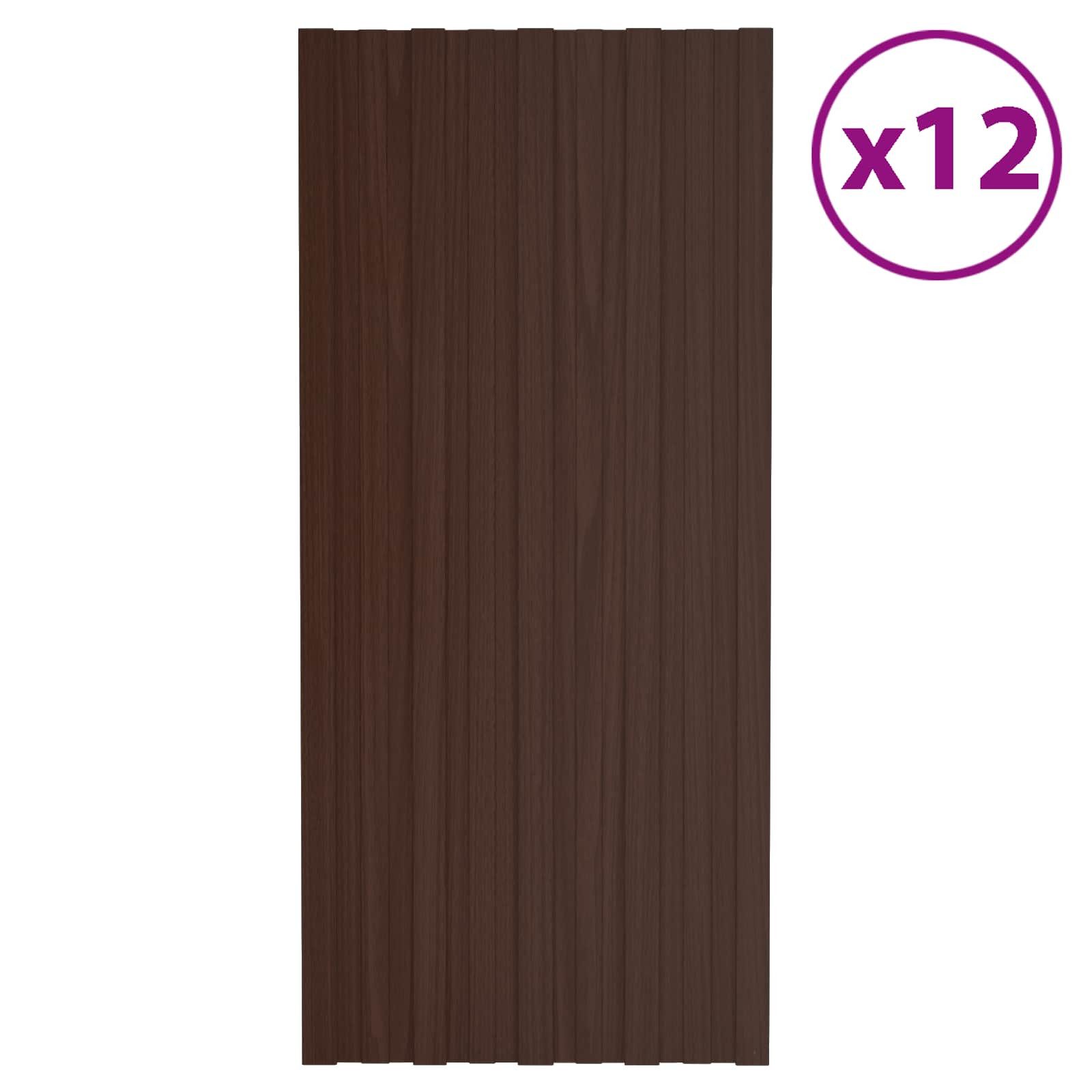 vidaXL Terrassendach Dachpaneel 12 stk. Braun 100 x 45 cm Verzinkter Stahl, (12-St)