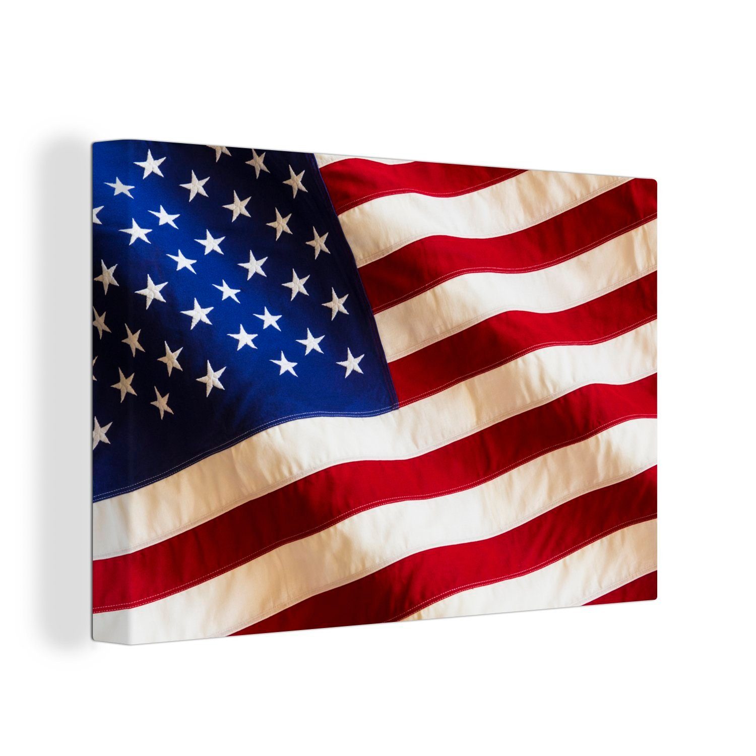 OneMillionCanvasses® Leinwandbild Nahaufnahme, Flagge (1 Vereinigten Leinwandbilder, 30x20 Aufhängefertig, Wandbild Wanddeko, St), cm der Staaten