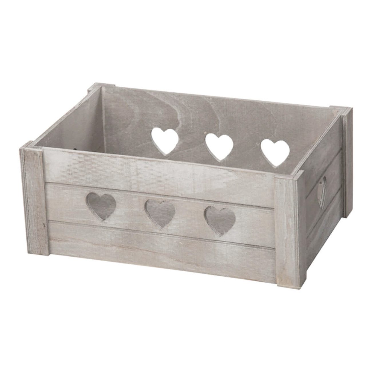 Macosa Home Dekokiste Dekokiste Grau Herzen Holzkiste 29cm Aufbewahrungskiste (Geschenkverpackung Regalkasten, 1 St., Holzkiste Landhaus)
