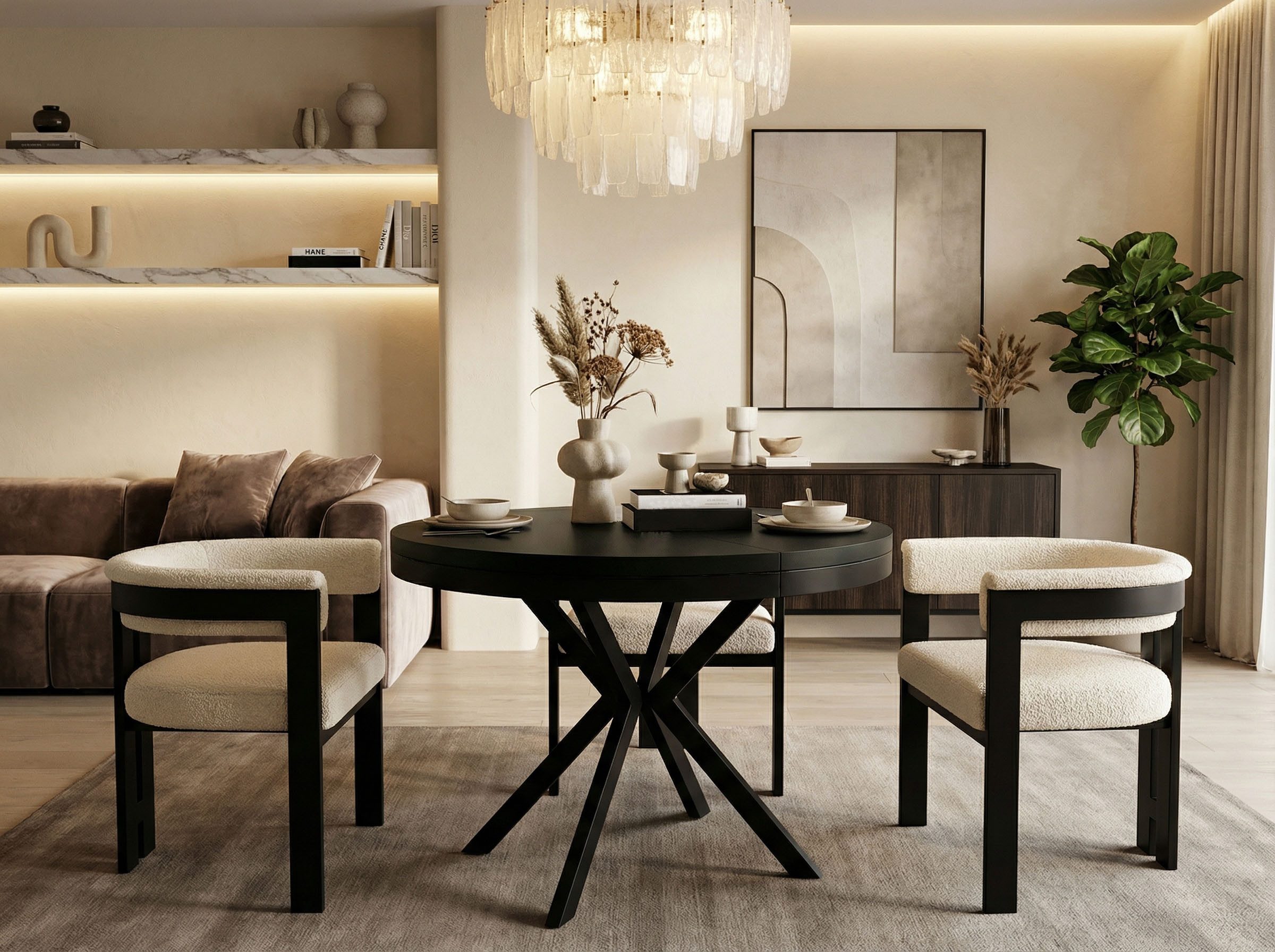 WFL GROUP Esstisch Ross ausziehbar rund industrial mit schwarzen Metallbeinen (MADE IN EU, erhältlich in 3 Größen – 90/100/120 cm ausziehbar auf 170/180/200 cm), platzsparender Tisch in Holzoptik für Küche, Esszimmer oder Wohnzimmer